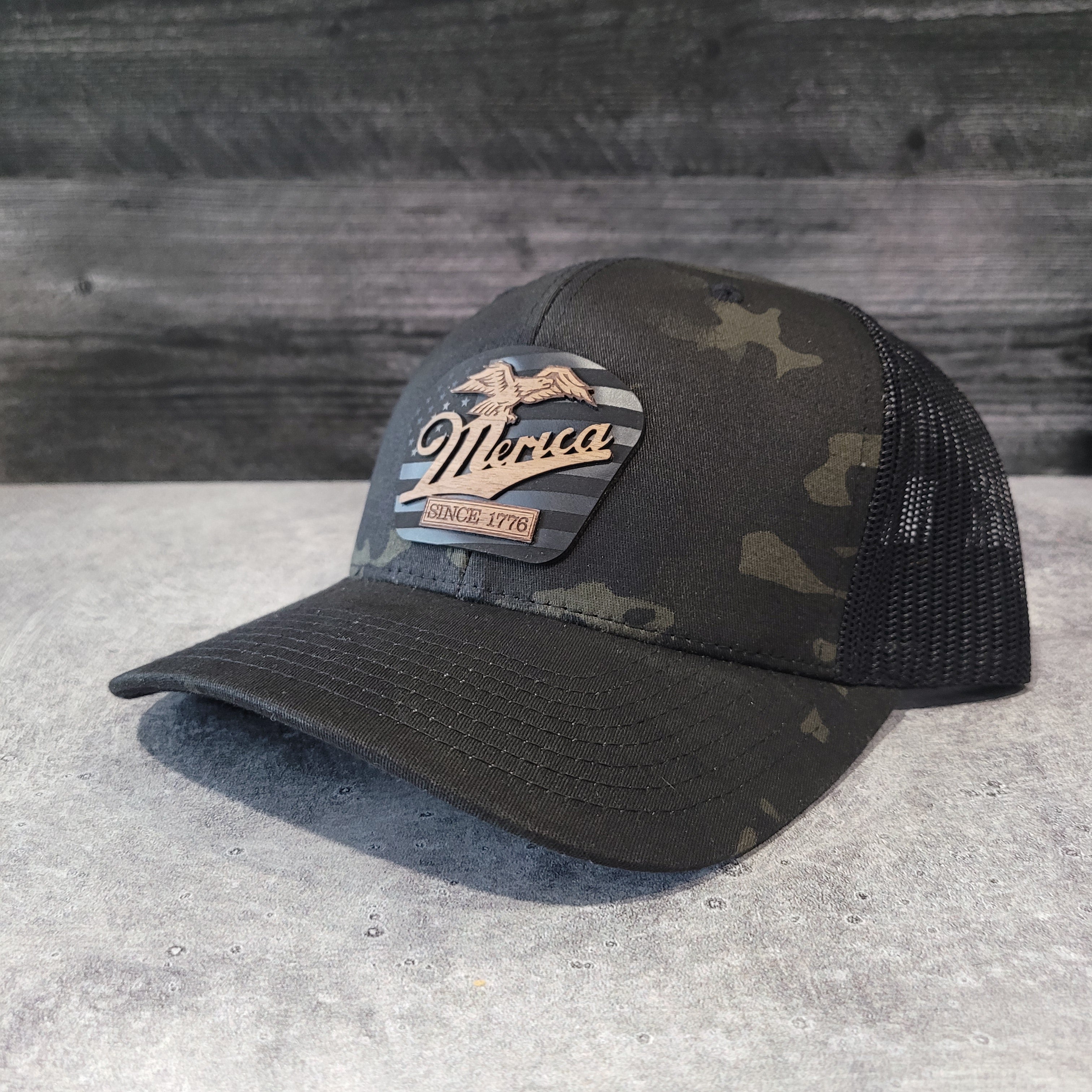 🦅 ‘Merica – Patriotic Wooden Patch Trucker Hat