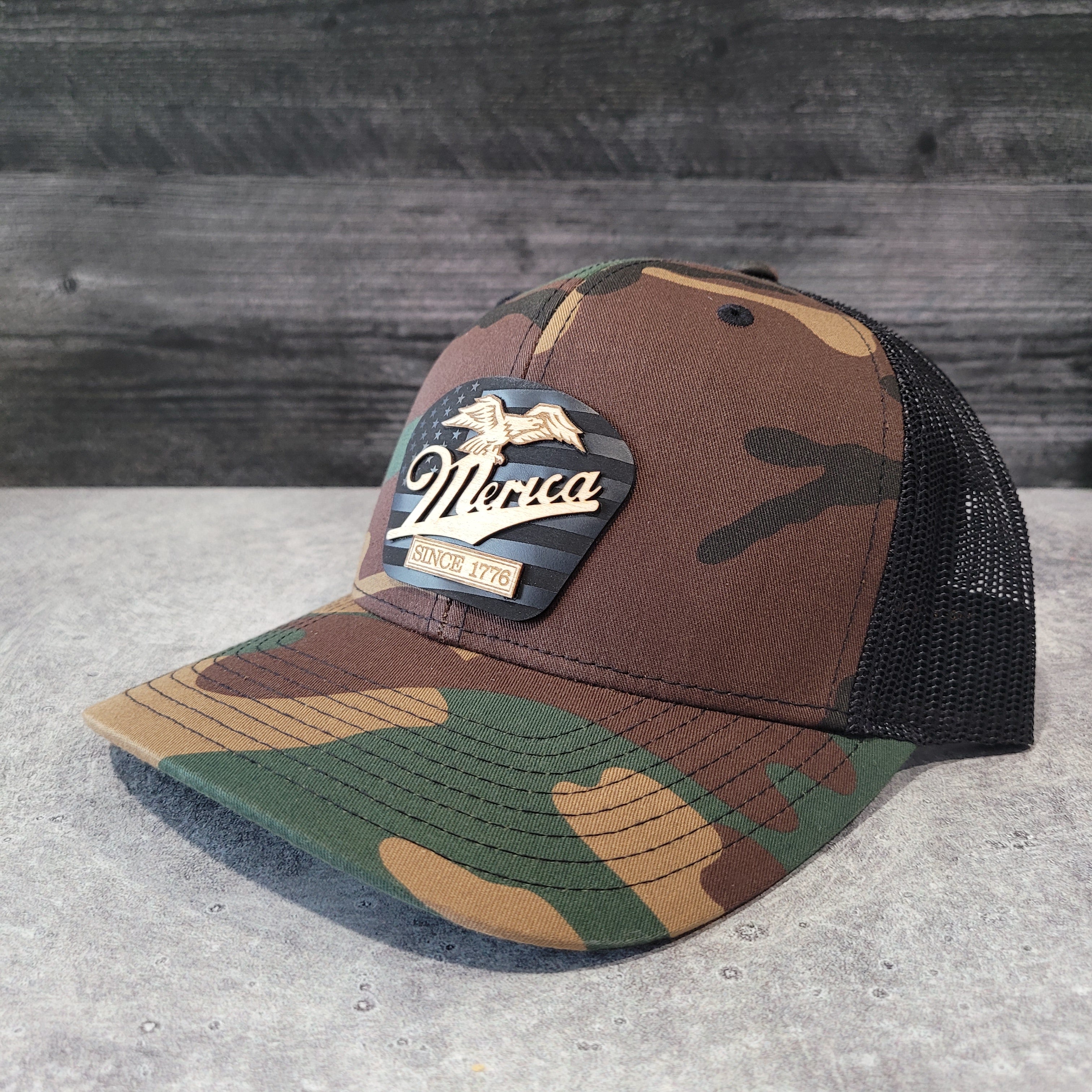 🦅 ‘Merica – Patriotic Wooden Patch Trucker Hat