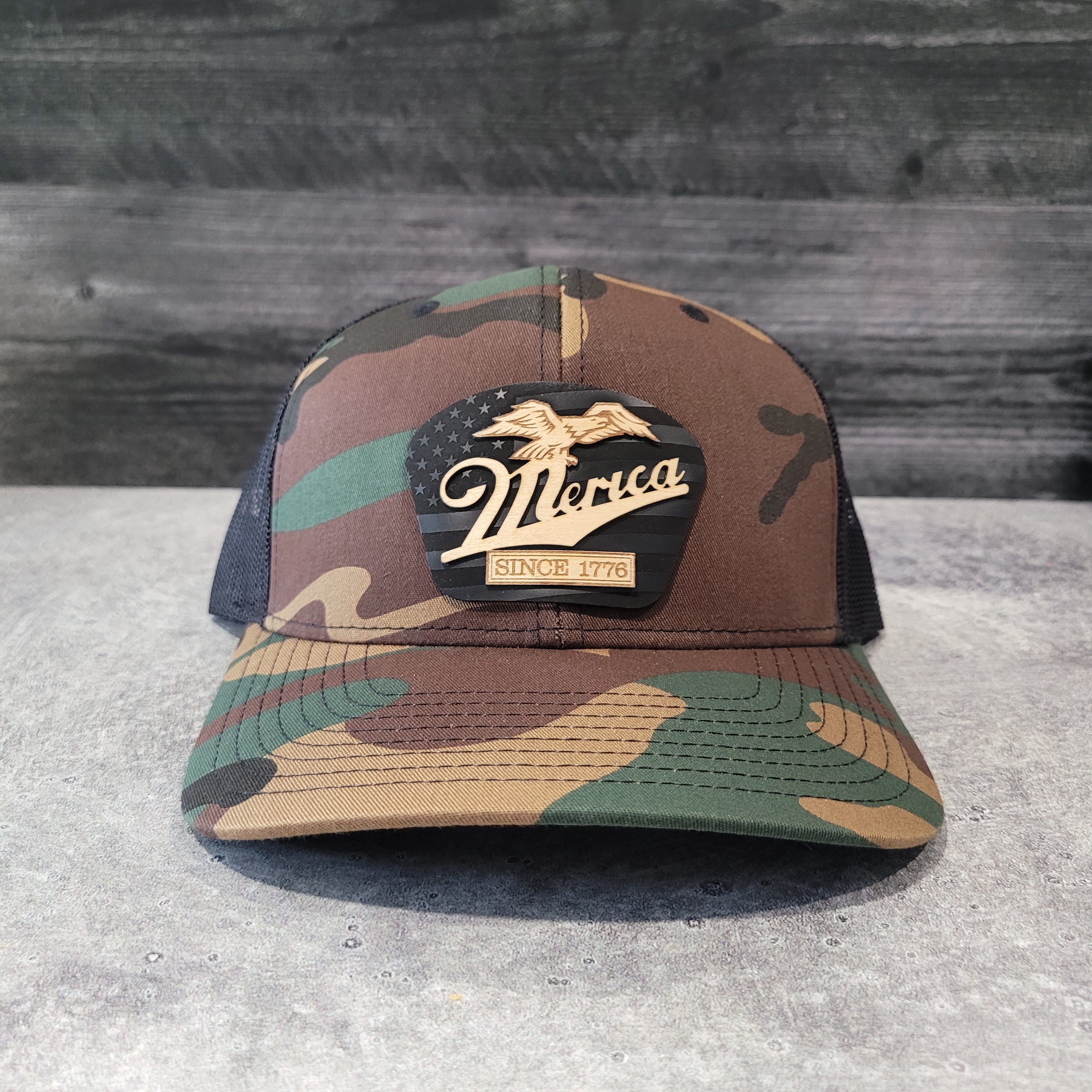 🦅 ‘Merica – Patriotic Wooden Patch Trucker Hat