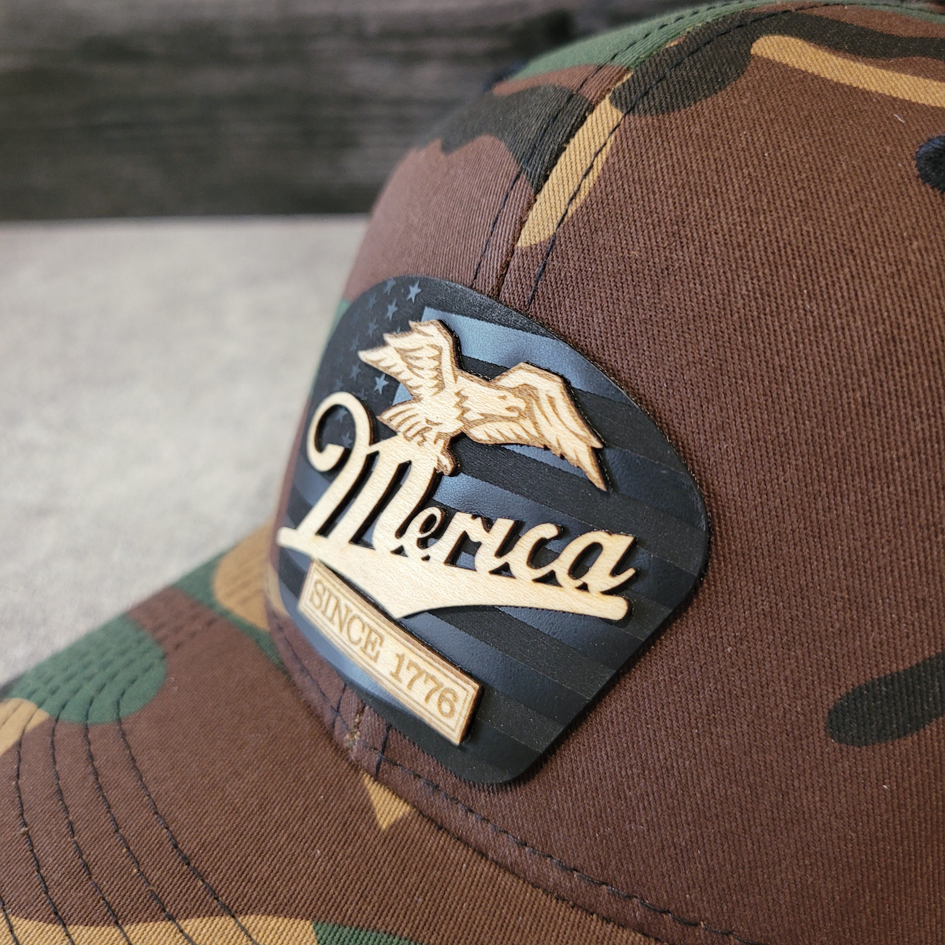 🦅 ‘Merica – Patriotic Wooden Patch Trucker Hat