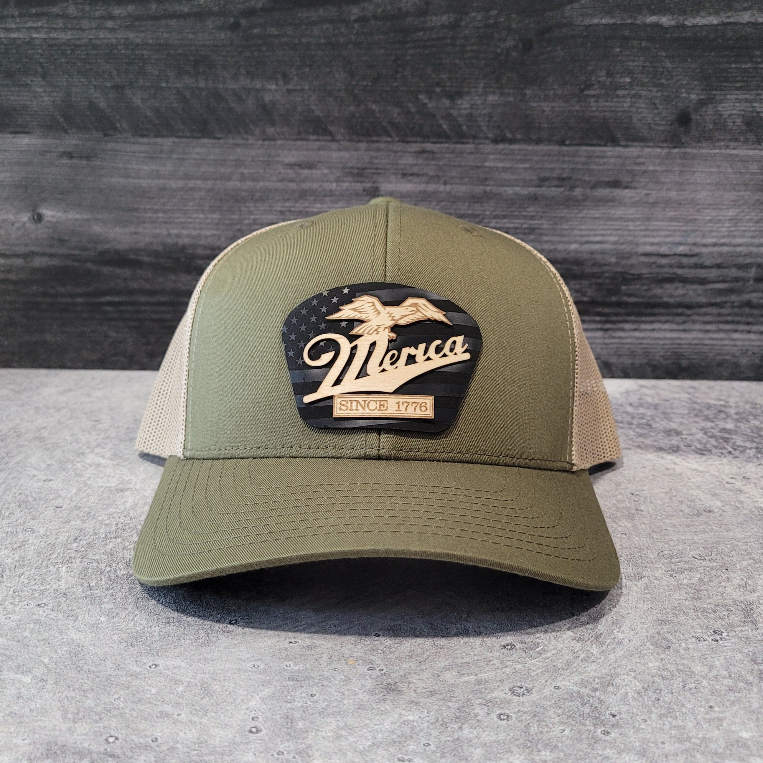 🦅 ‘Merica – Patriotic Wooden Patch Trucker Hat