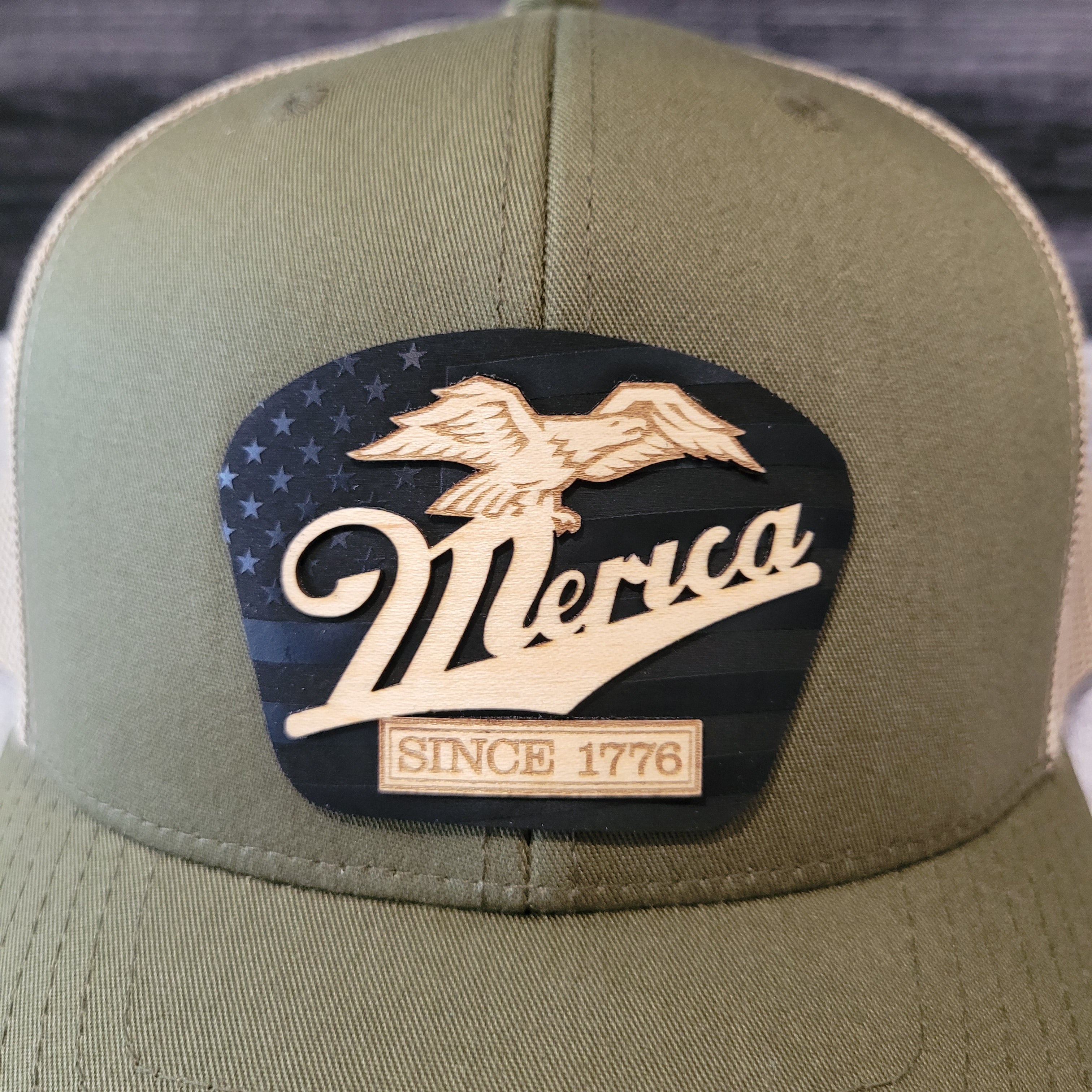 🦅 ‘Merica – Patriotic Wooden Patch Trucker Hat
