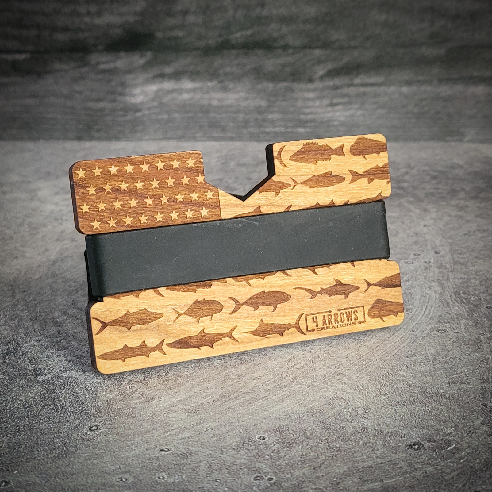 🐟 The American Angler – Wooden Wallet for Patriots Who Cast with Pride