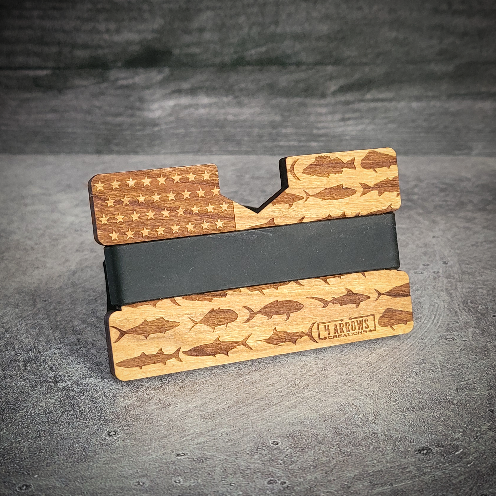 🐟 The American Angler – Wooden Wallet for Patriots Who Cast with Pride