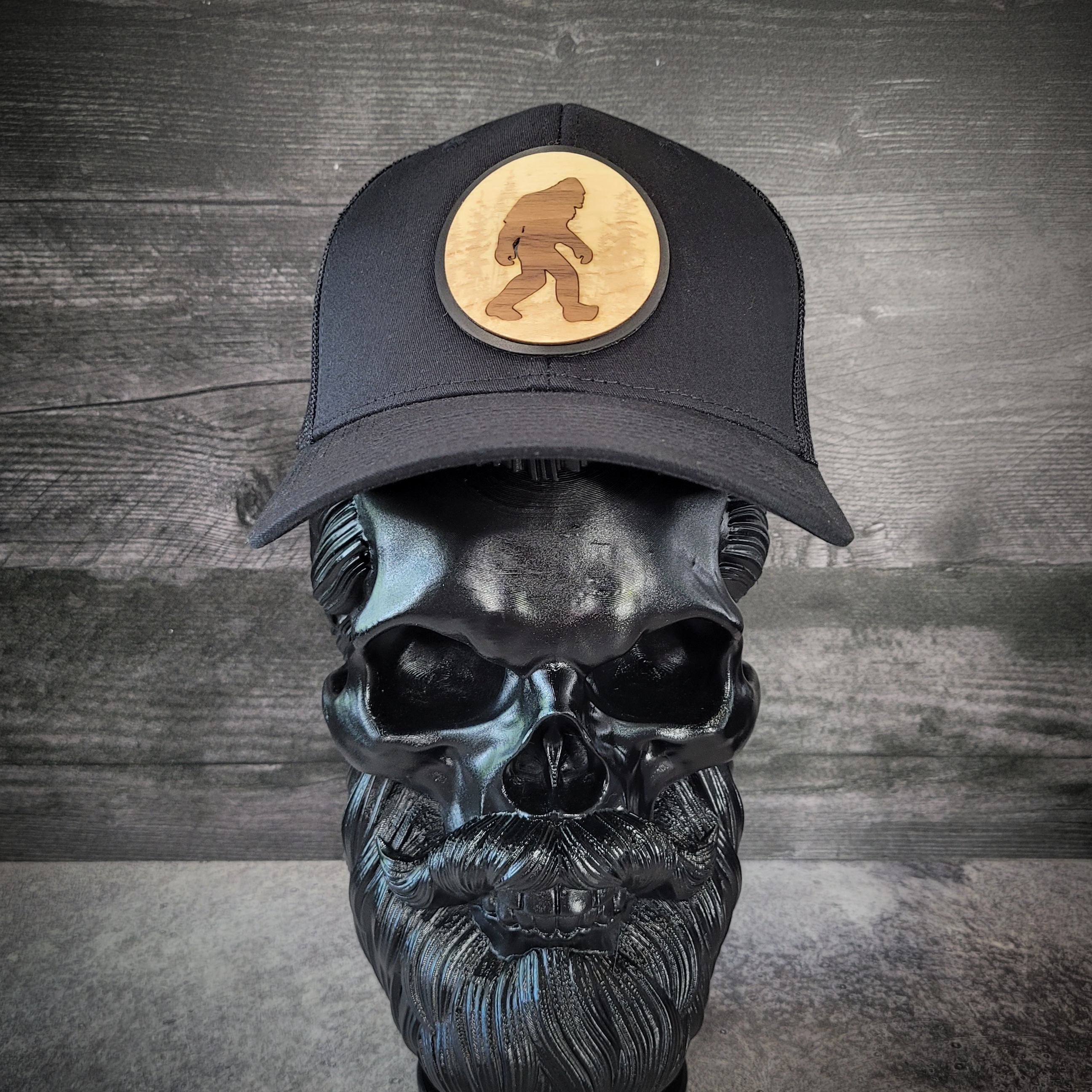 🦶🌲 The Hide & Seek Champion – Bigfoot Wooden Patch Trucker Hat