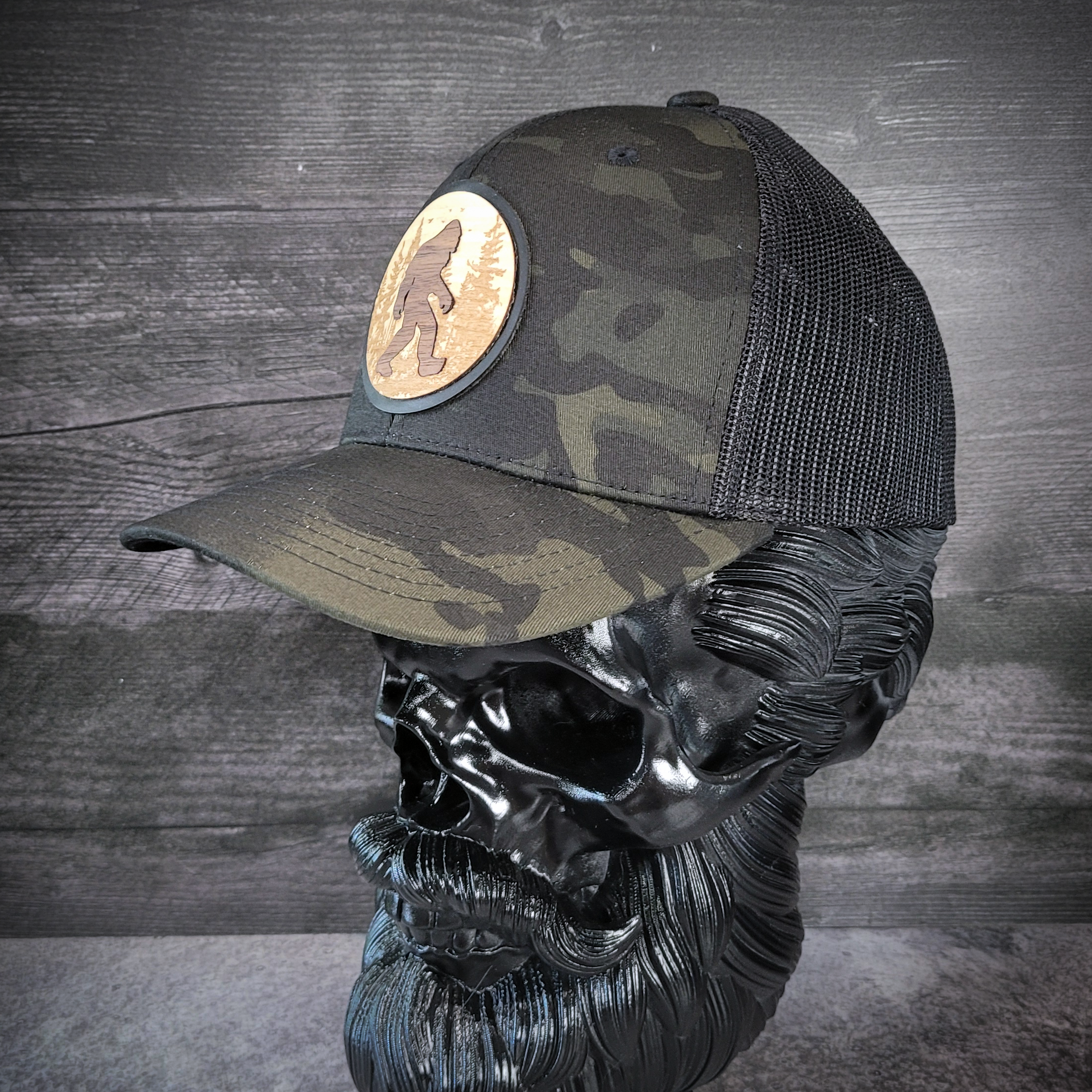 🦶🌲 The Hide & Seek Champion – Bigfoot Wooden Patch Trucker Hat