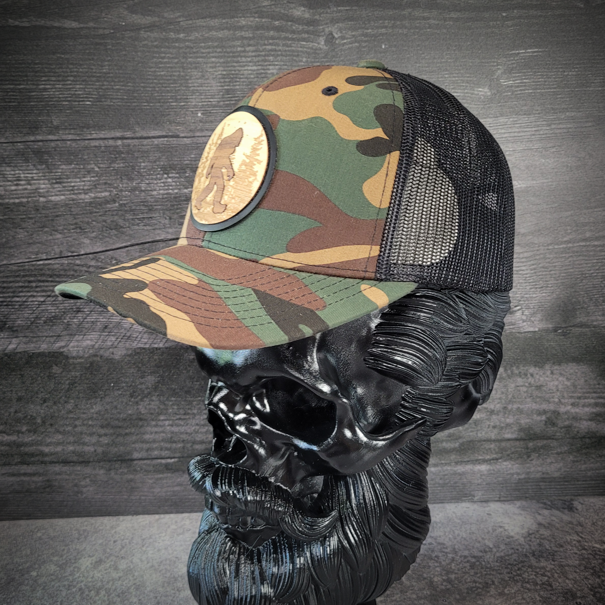 🦶🌲 The Hide & Seek Champion – Bigfoot Wooden Patch Trucker Hat
