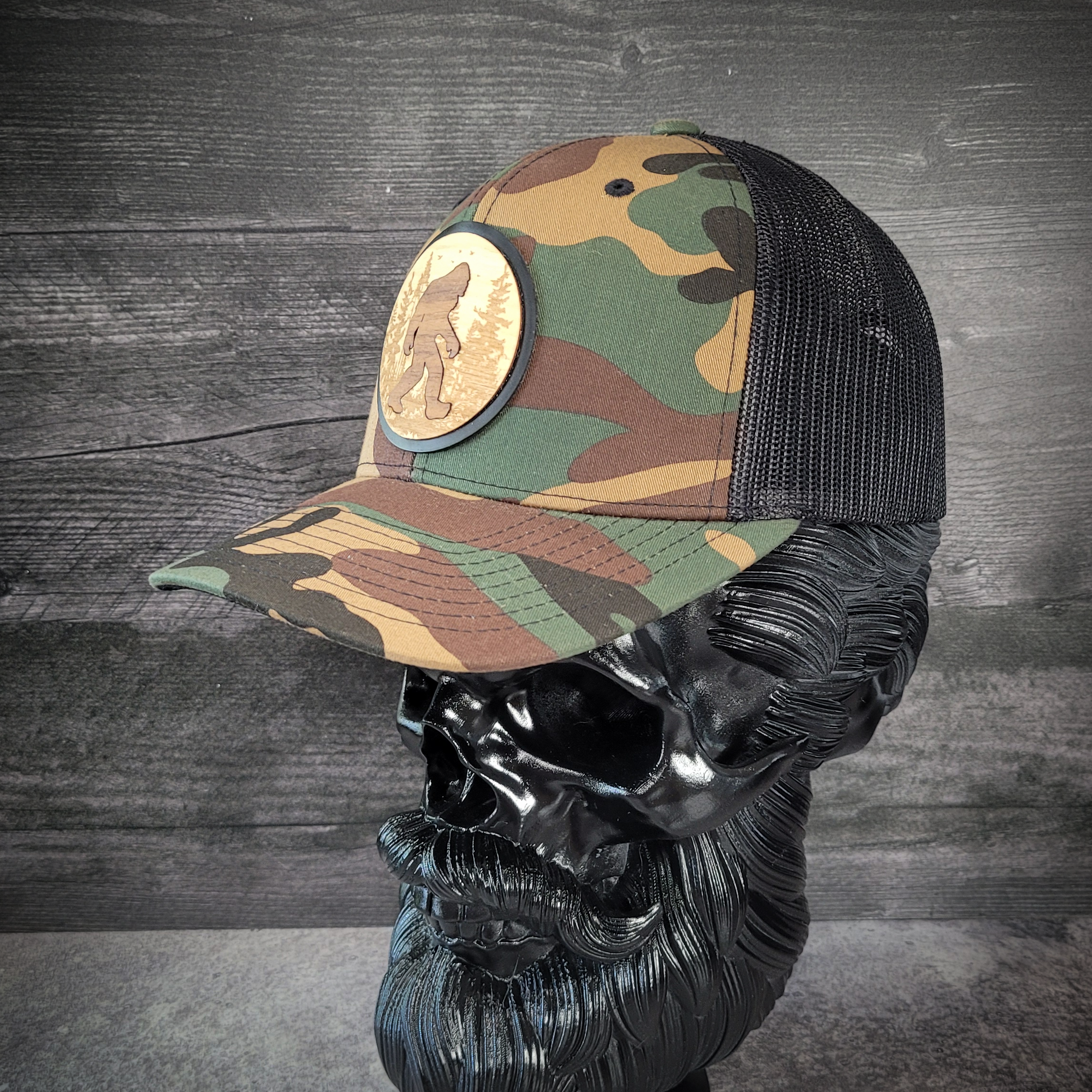 🦶🌲 The Hide & Seek Champion – Bigfoot Wooden Patch Trucker Hat