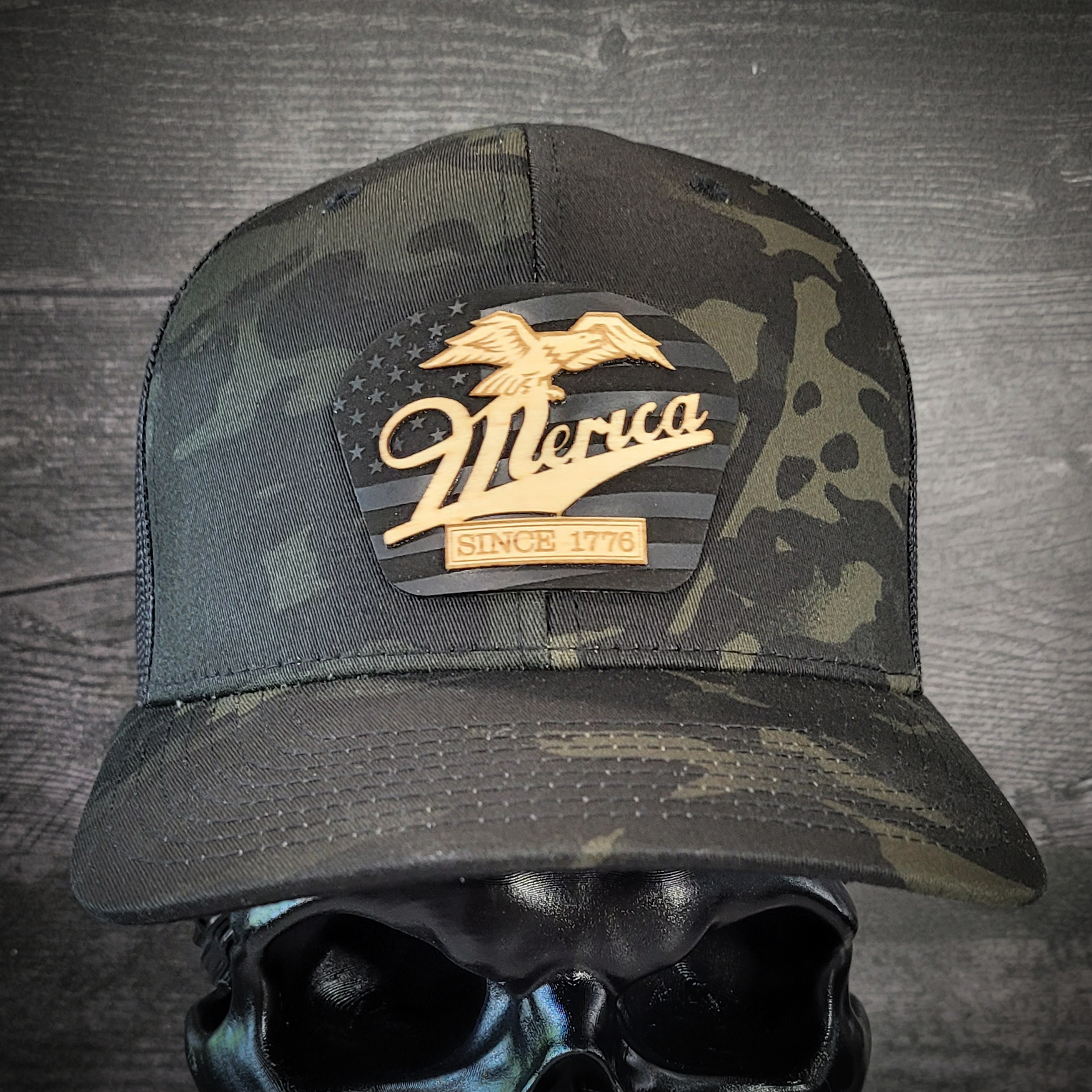 🦅 ‘Merica – Patriotic Wooden Patch Trucker Hat