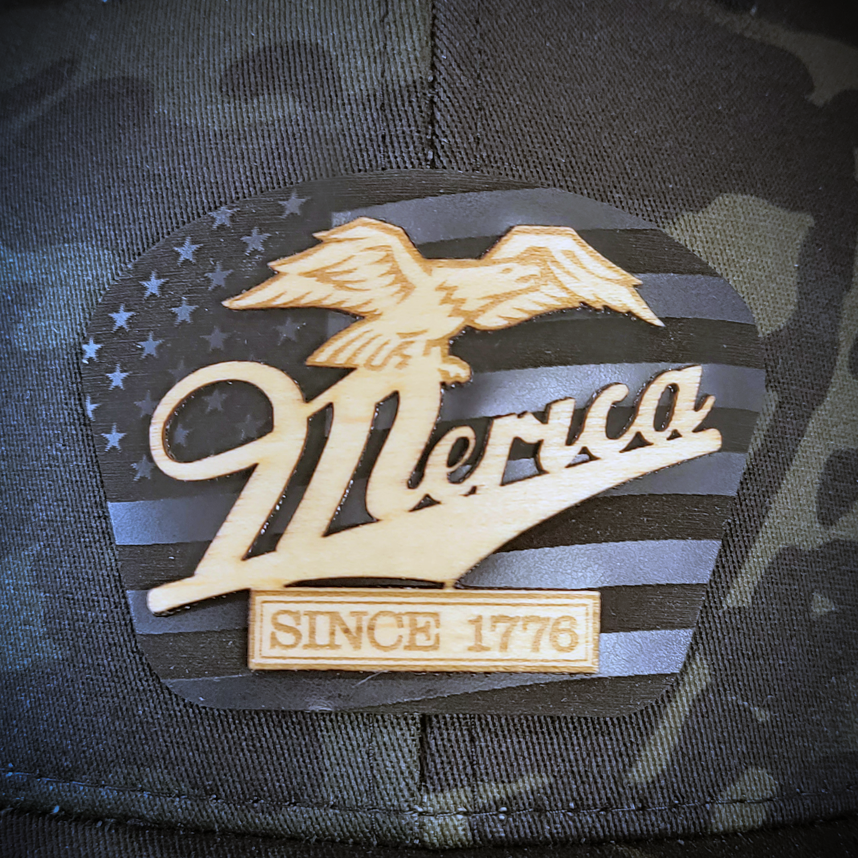 🦅 ‘Merica – Patriotic Wooden Patch Trucker Hat