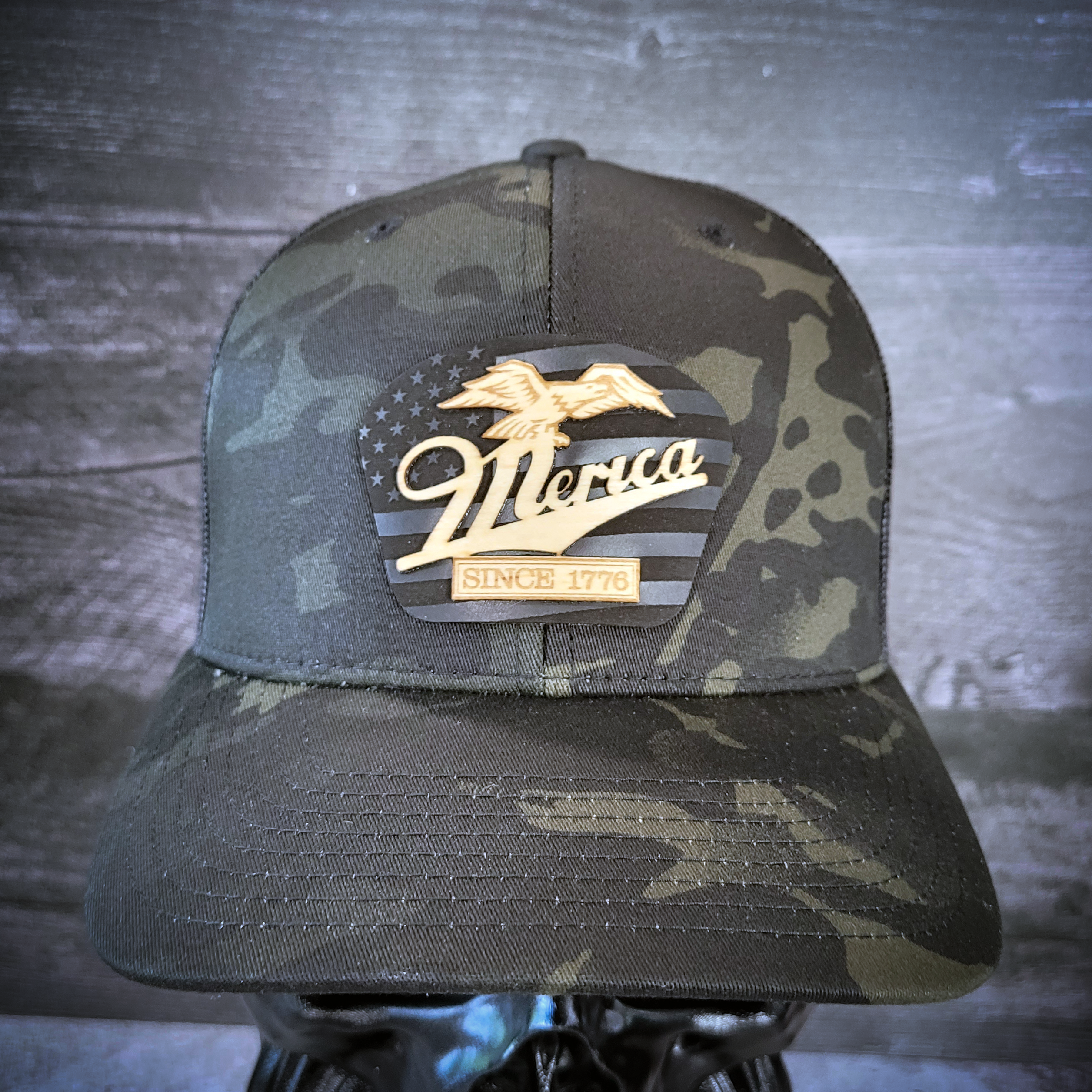 🦅 ‘Merica – Patriotic Wooden Patch Trucker Hat