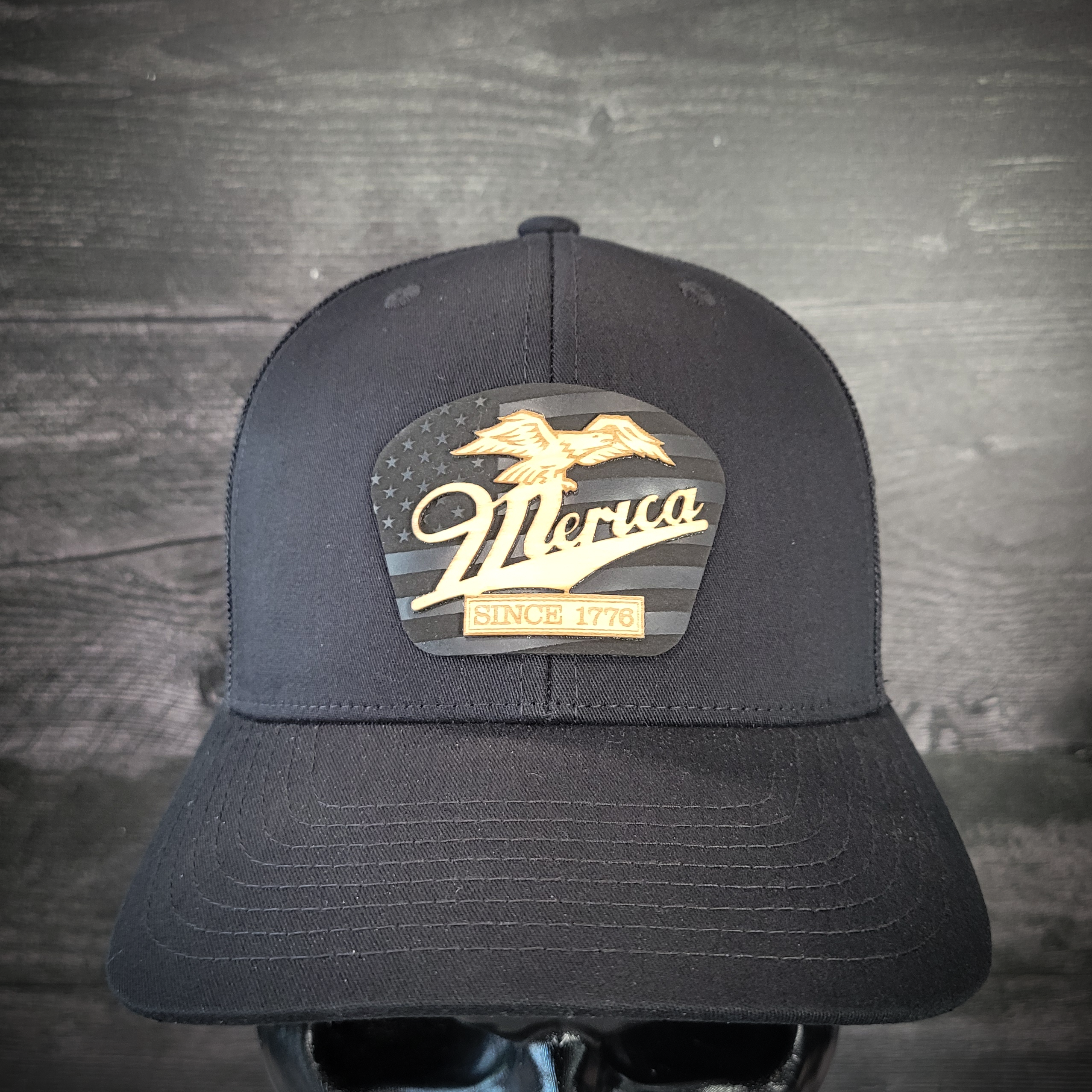 🦅 ‘Merica – Patriotic Wooden Patch Trucker Hat