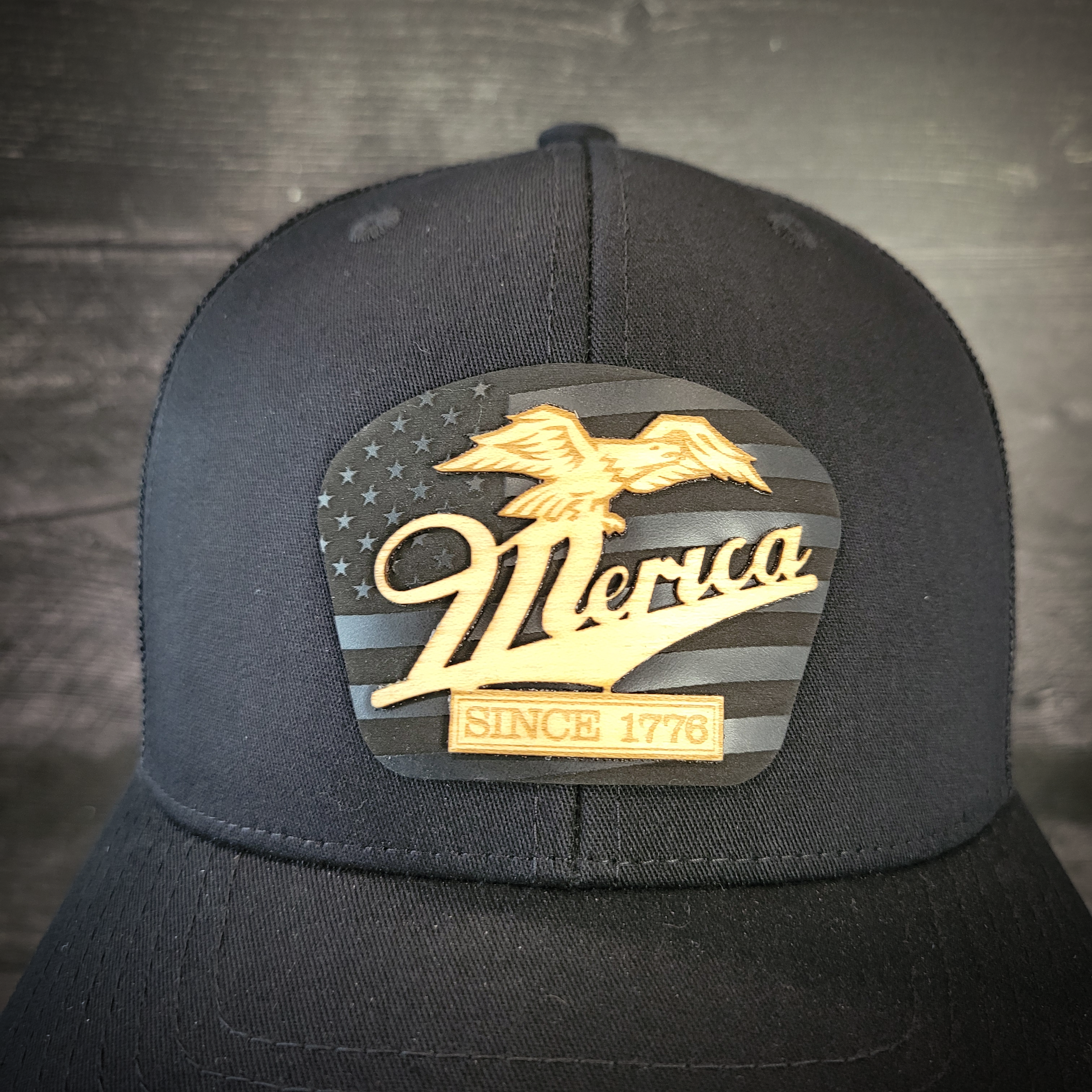 🦅 ‘Merica – Patriotic Wooden Patch Trucker Hat