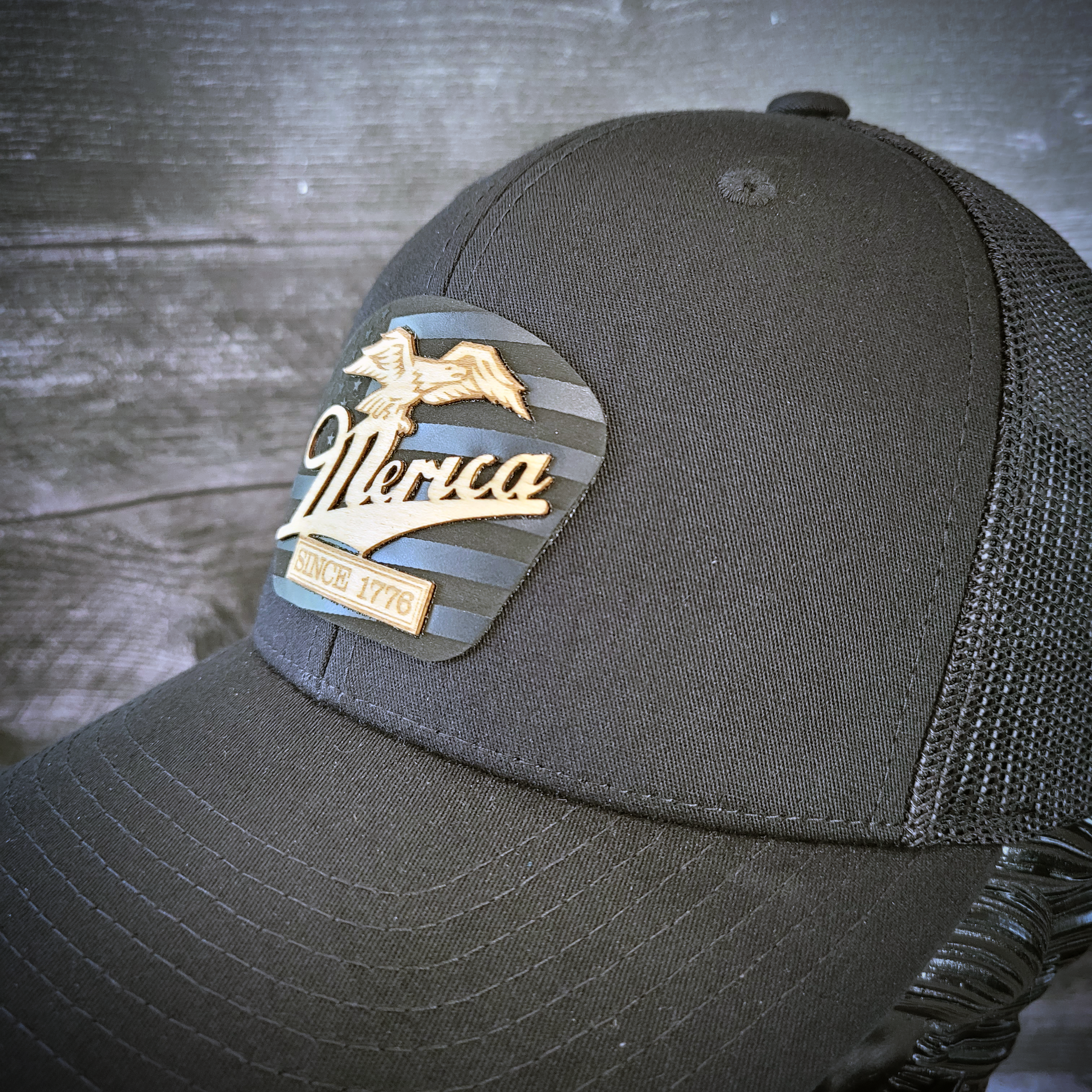 🦅 ‘Merica – Patriotic Wooden Patch Trucker Hat