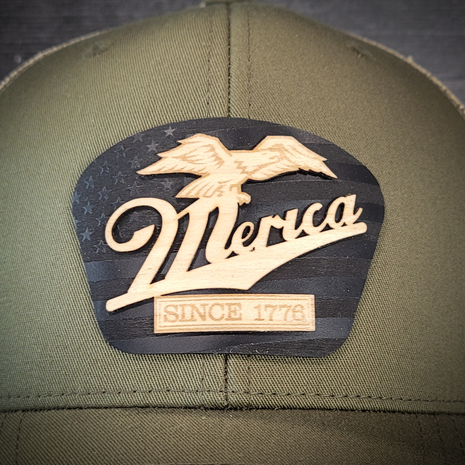🦅 ‘Merica – Patriotic Wooden Patch Trucker Hat