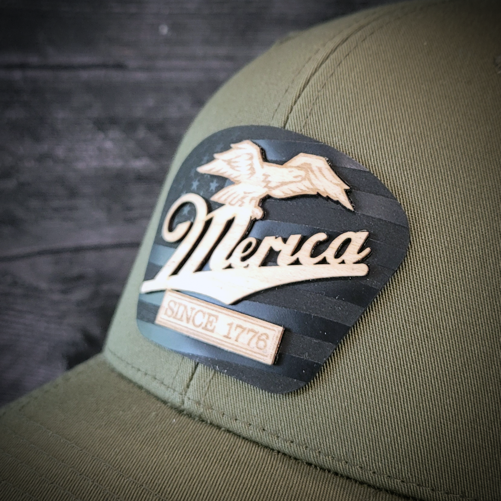 🦅 ‘Merica – Patriotic Wooden Patch Trucker Hat