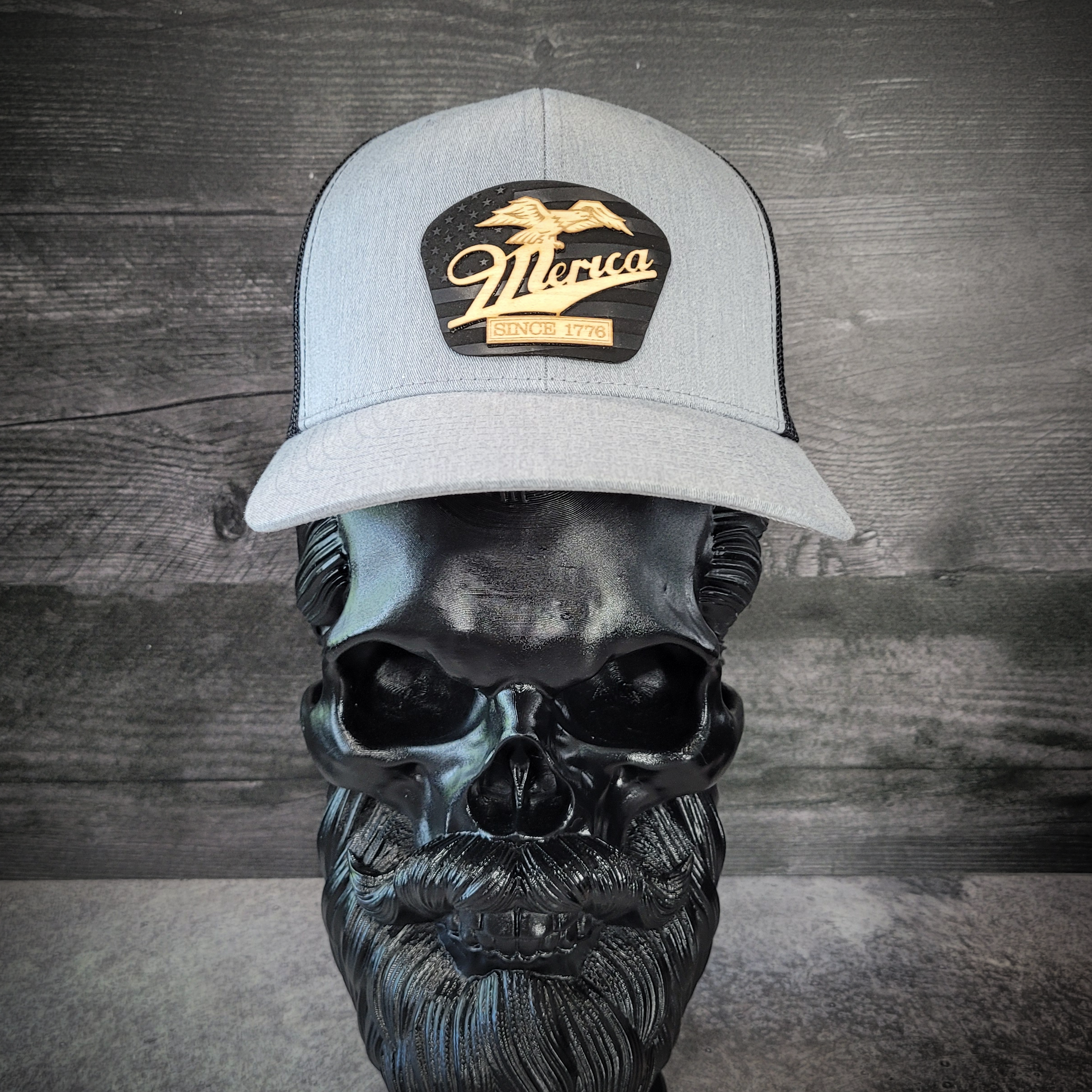 🦅 ‘Merica – Patriotic Wooden Patch Trucker Hat