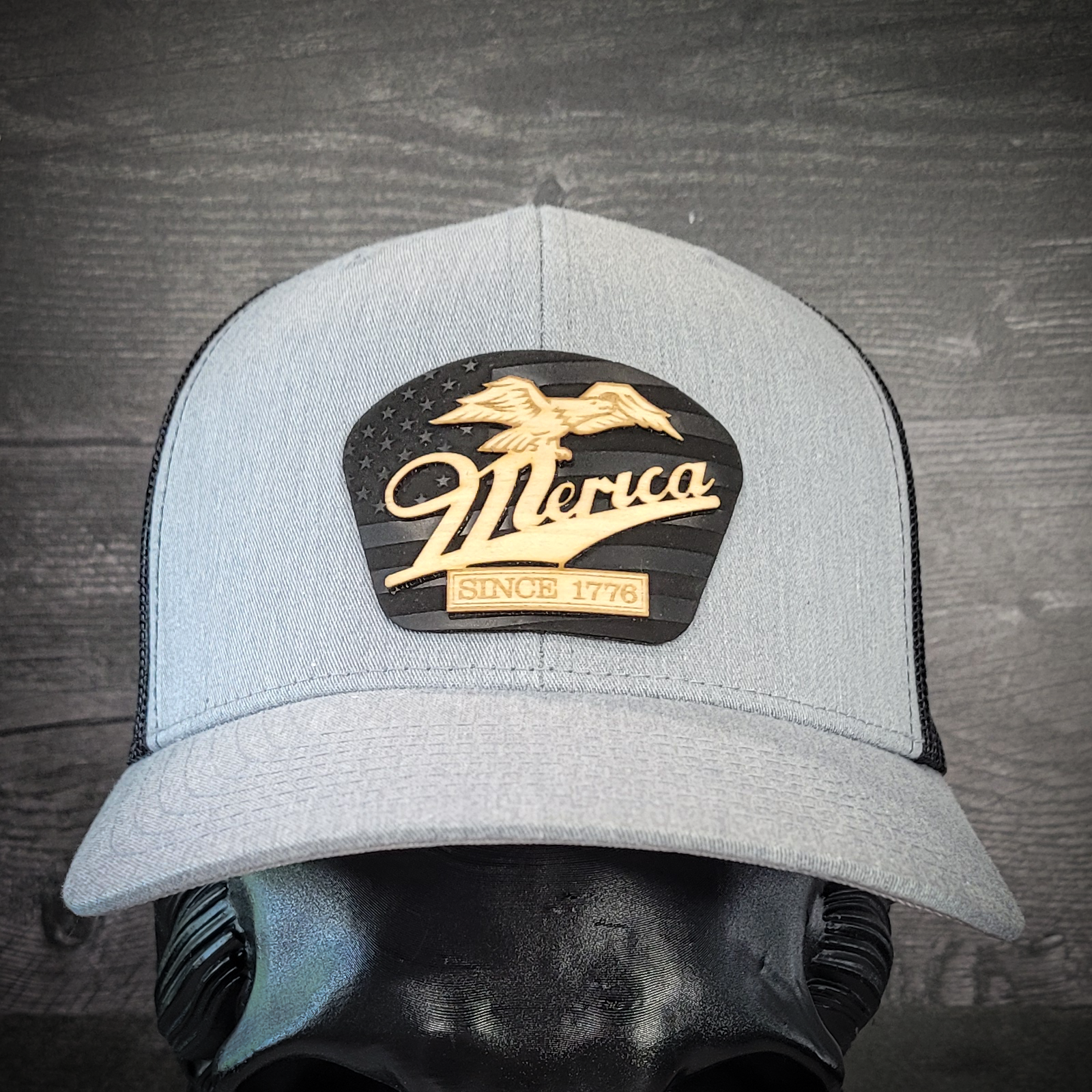 🦅 ‘Merica – Patriotic Wooden Patch Trucker Hat