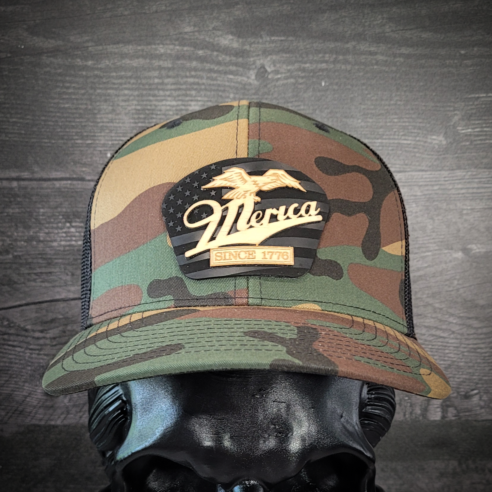 🦅 ‘Merica – Patriotic Wooden Patch Trucker Hat