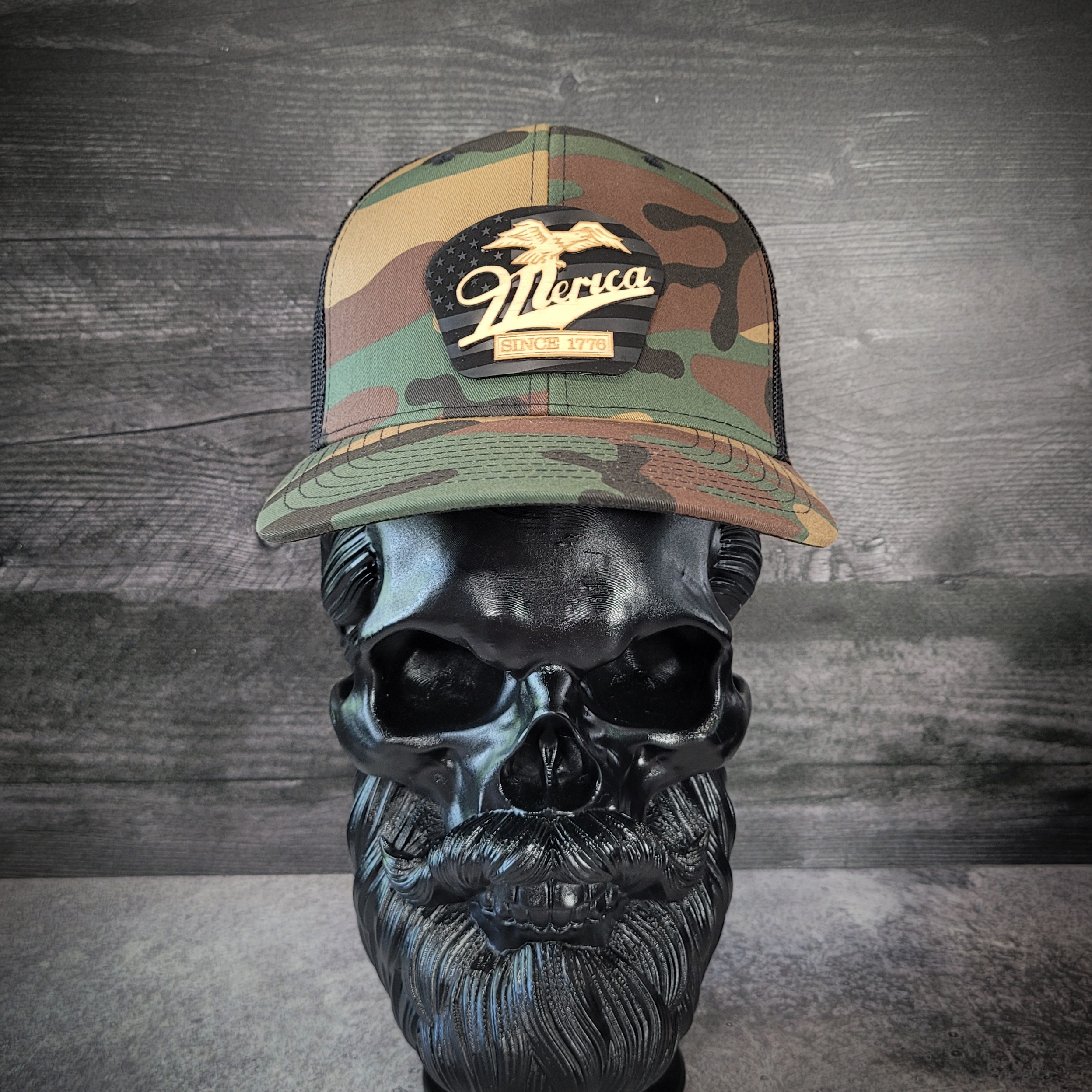 🦅 ‘Merica – Patriotic Wooden Patch Trucker Hat