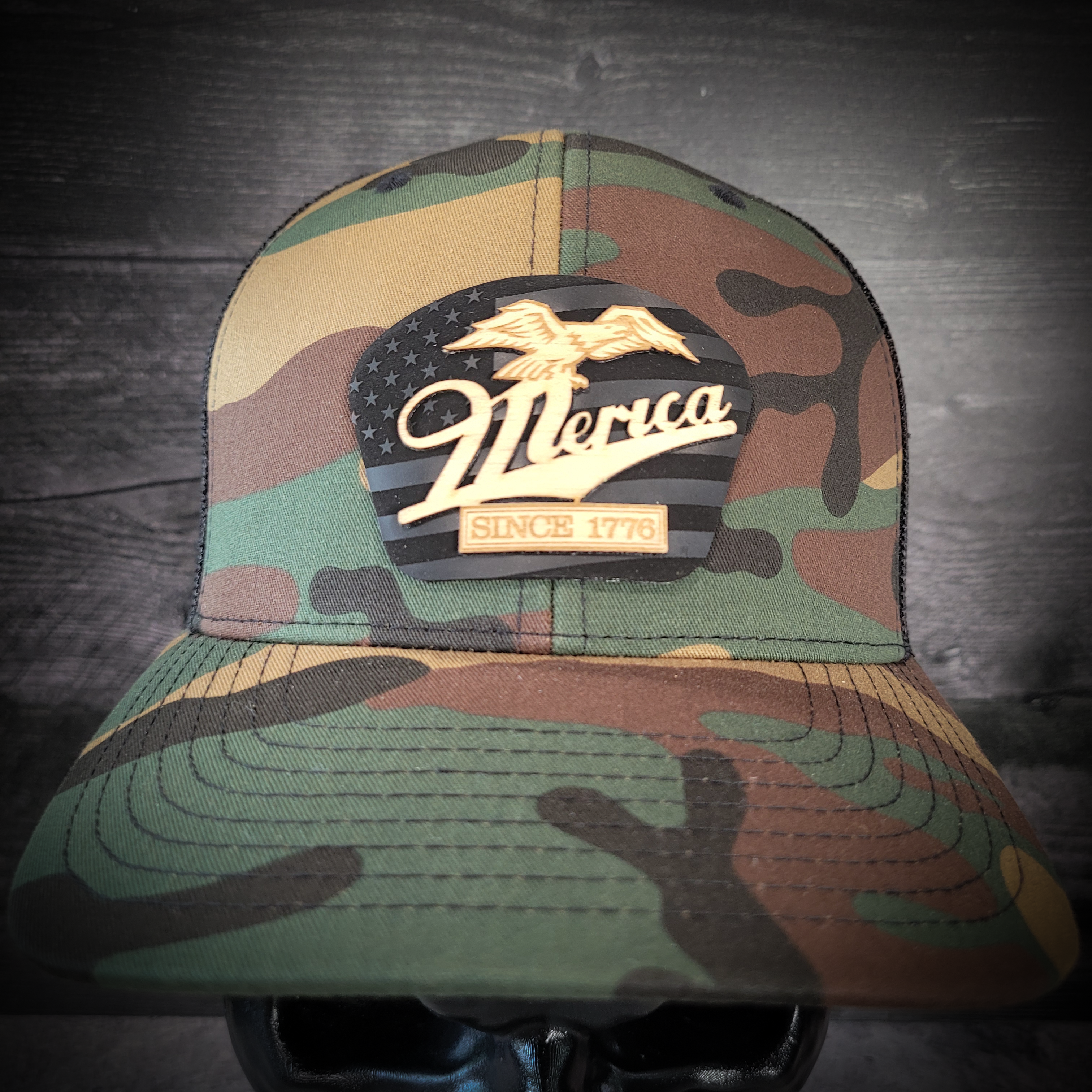 🦅 ‘Merica – Patriotic Wooden Patch Trucker Hat