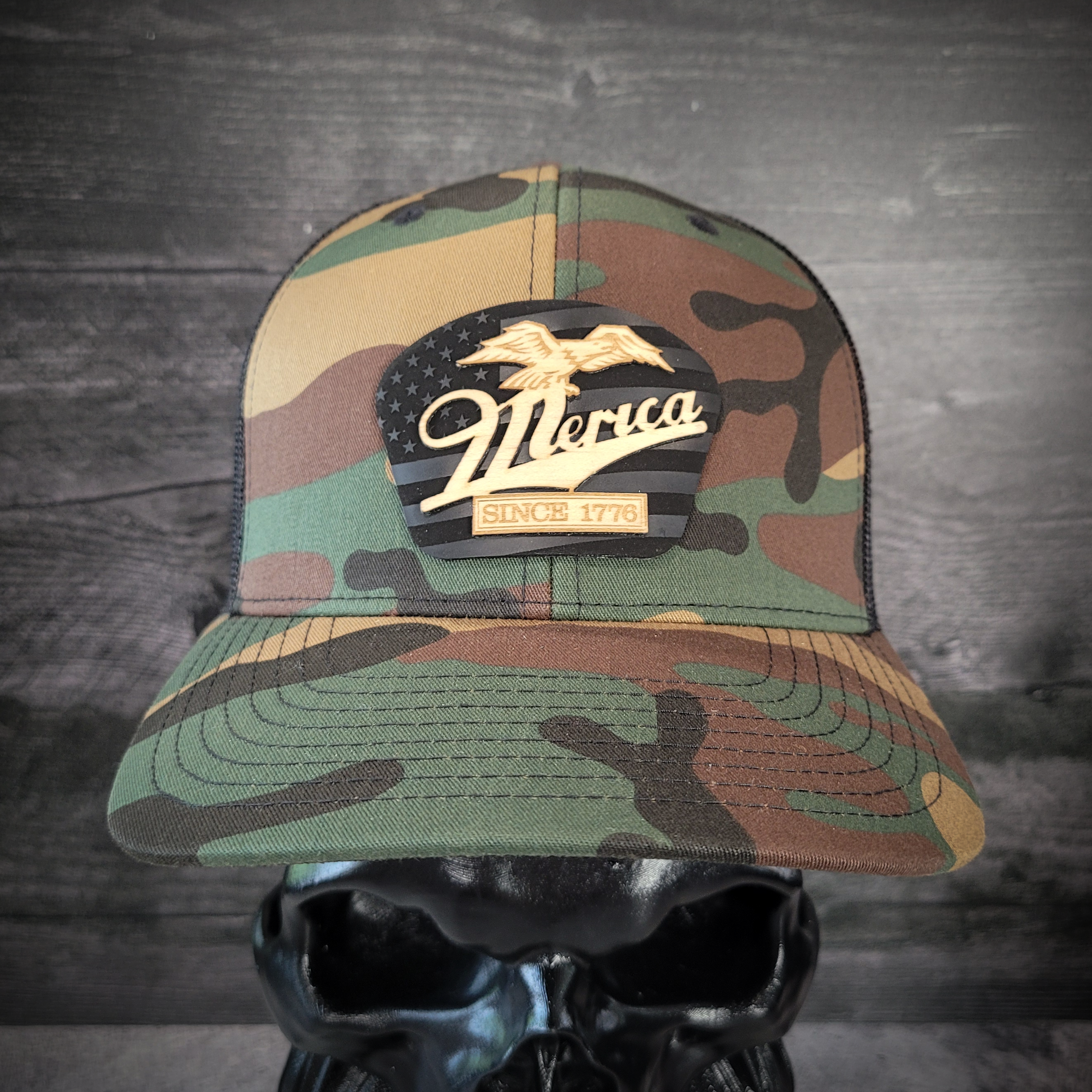 🦅 ‘Merica – Patriotic Wooden Patch Trucker Hat