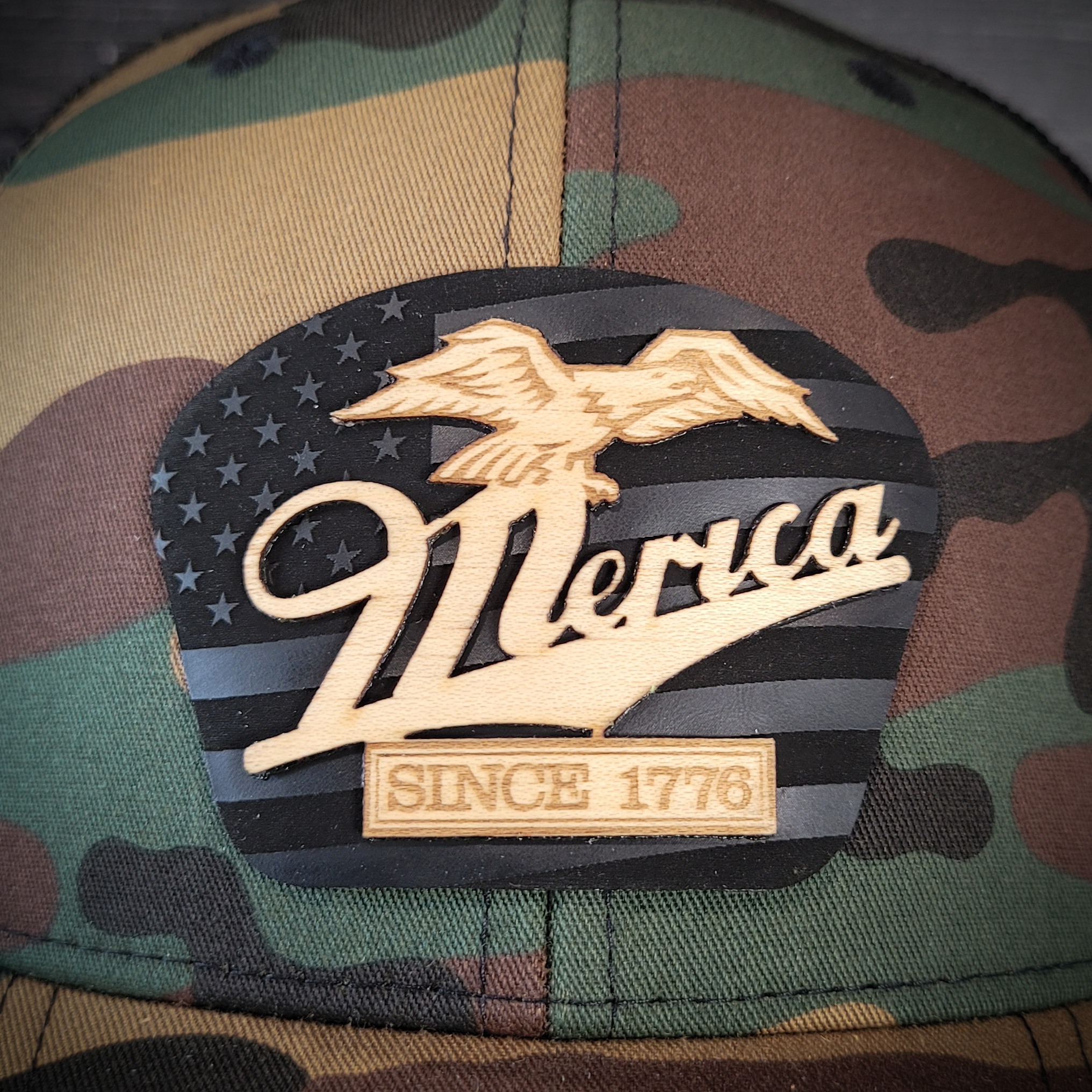 🦅 ‘Merica – Patriotic Wooden Patch Trucker Hat