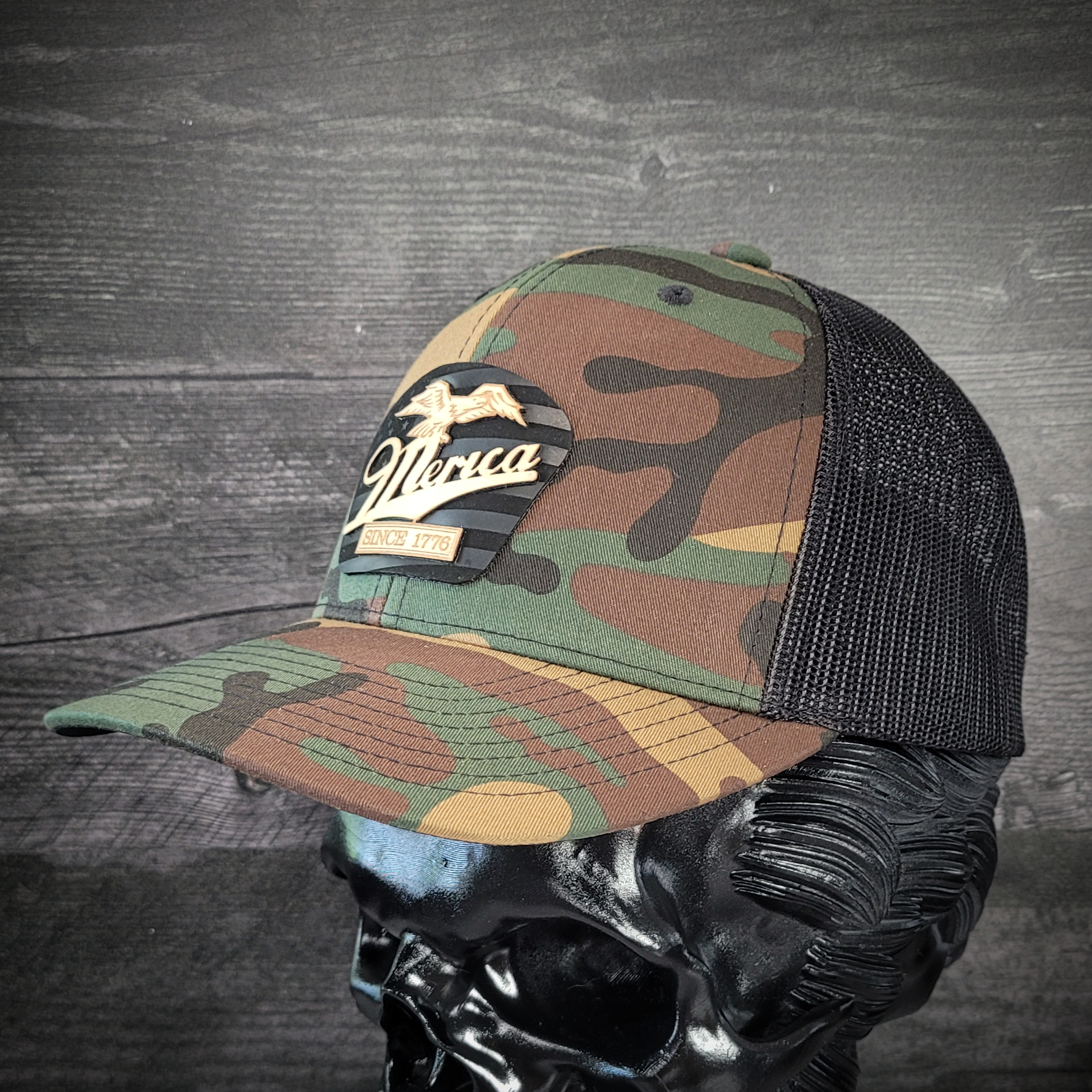 🦅 ‘Merica – Patriotic Wooden Patch Trucker Hat