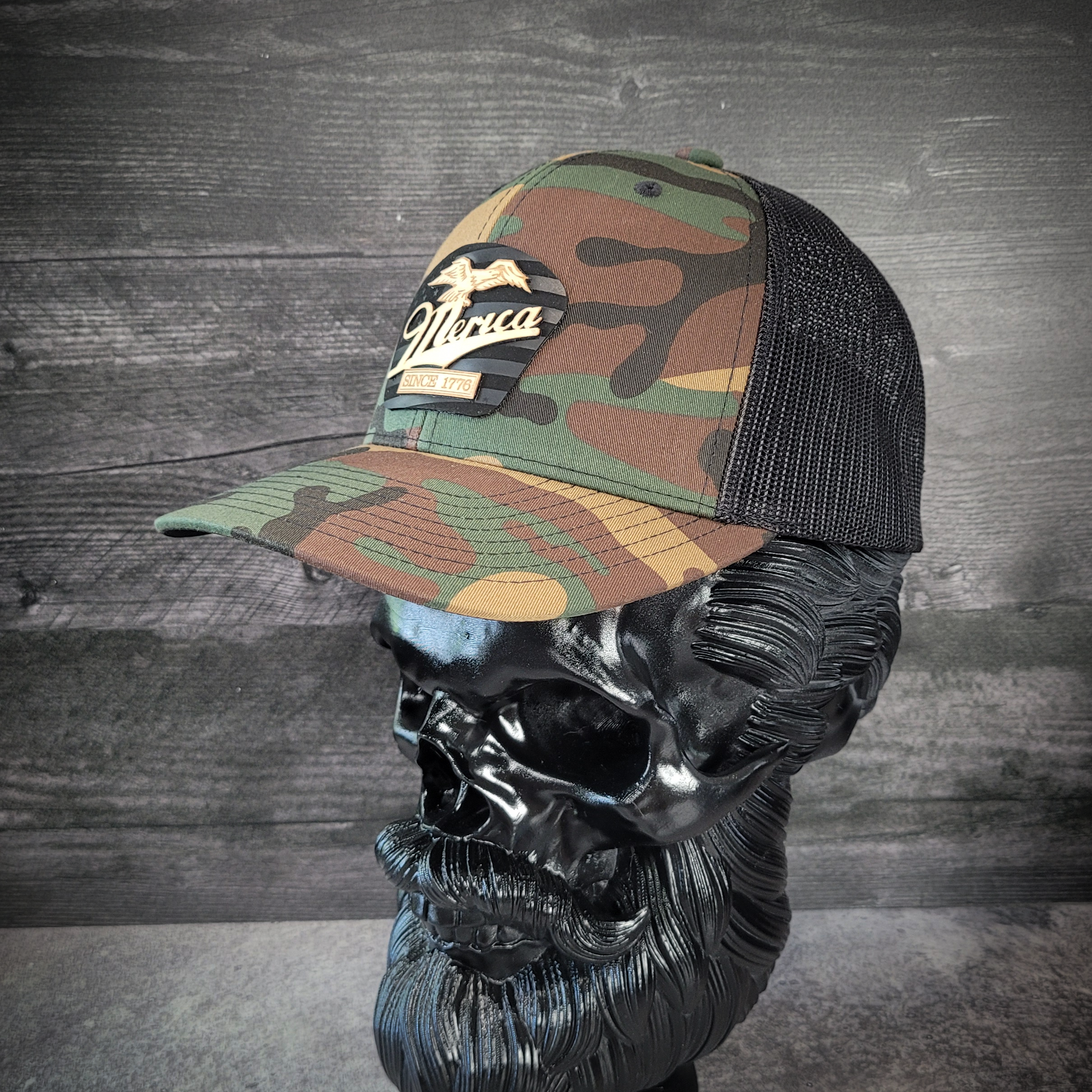 🦅 ‘Merica – Patriotic Wooden Patch Trucker Hat