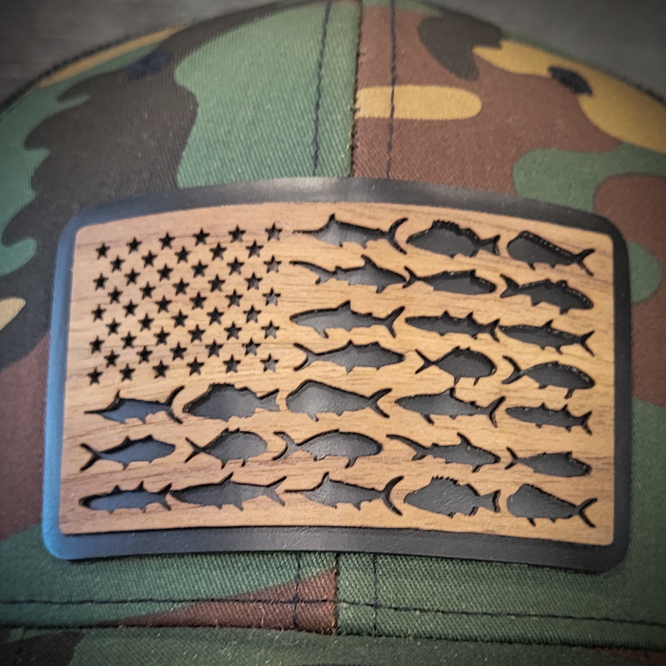 🎣 The American Angler – Wooden Patch Trucker Hat