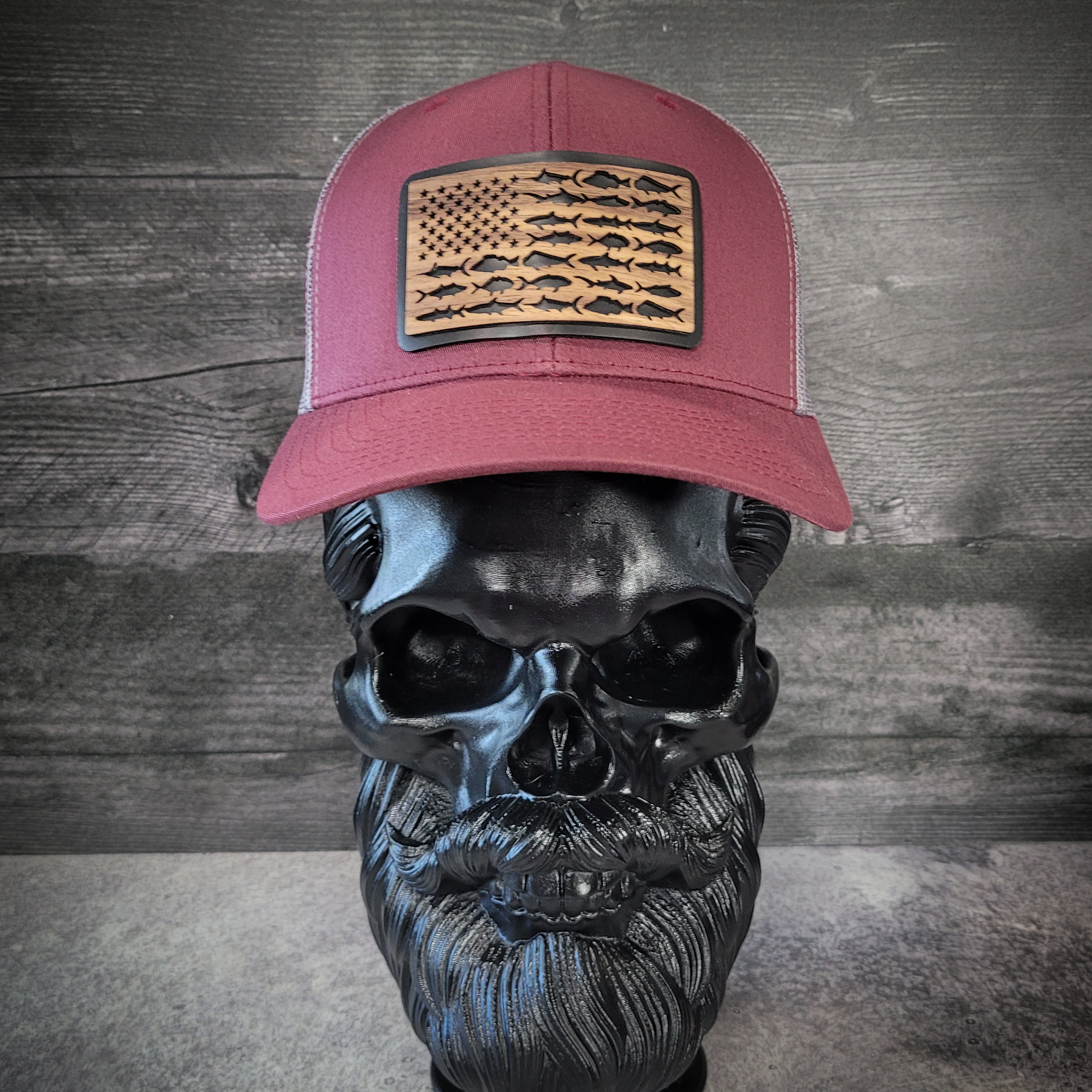 🎣 The American Angler – Wooden Patch Trucker Hat