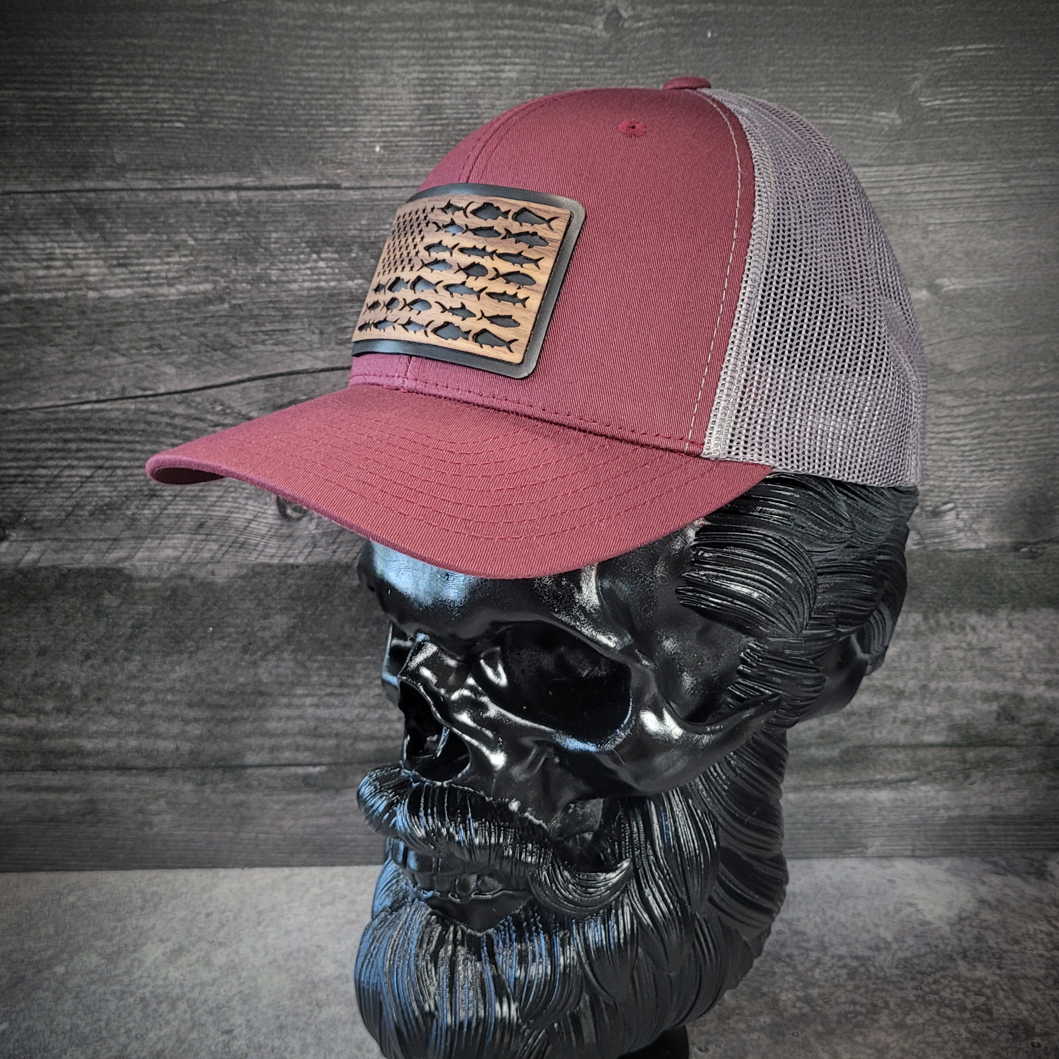 🎣 The American Angler – Wooden Patch Trucker Hat