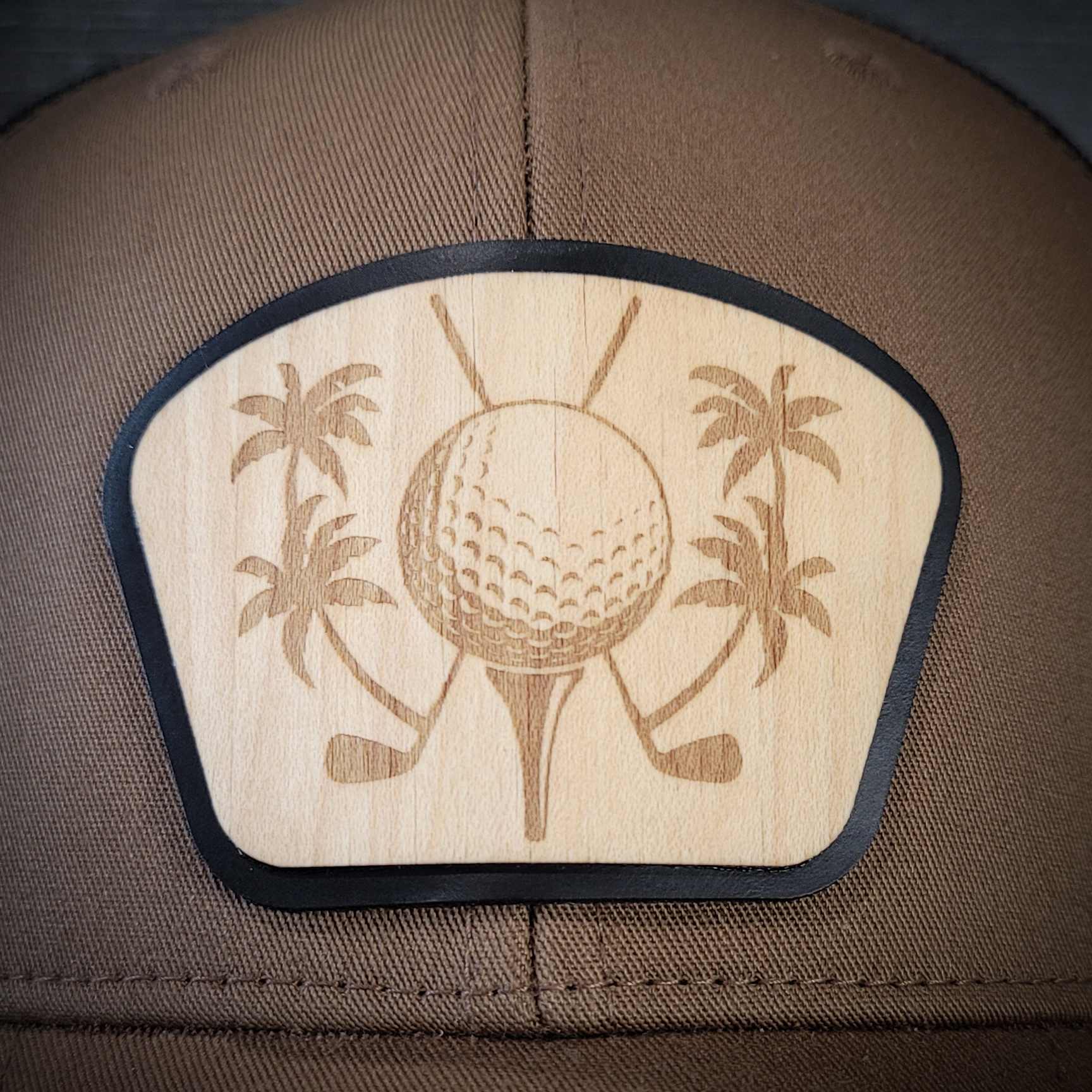⛳🌴 The Palm Tee – Tropical Golf Wooden Patch Hat
