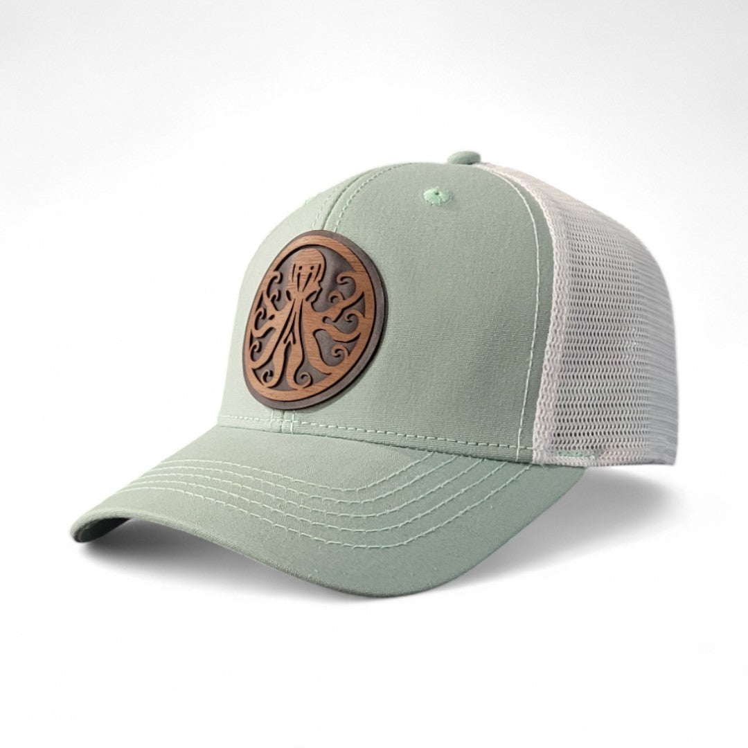 🐙 Octopus Women's Ponytail Hat - Wooden Patch Hat