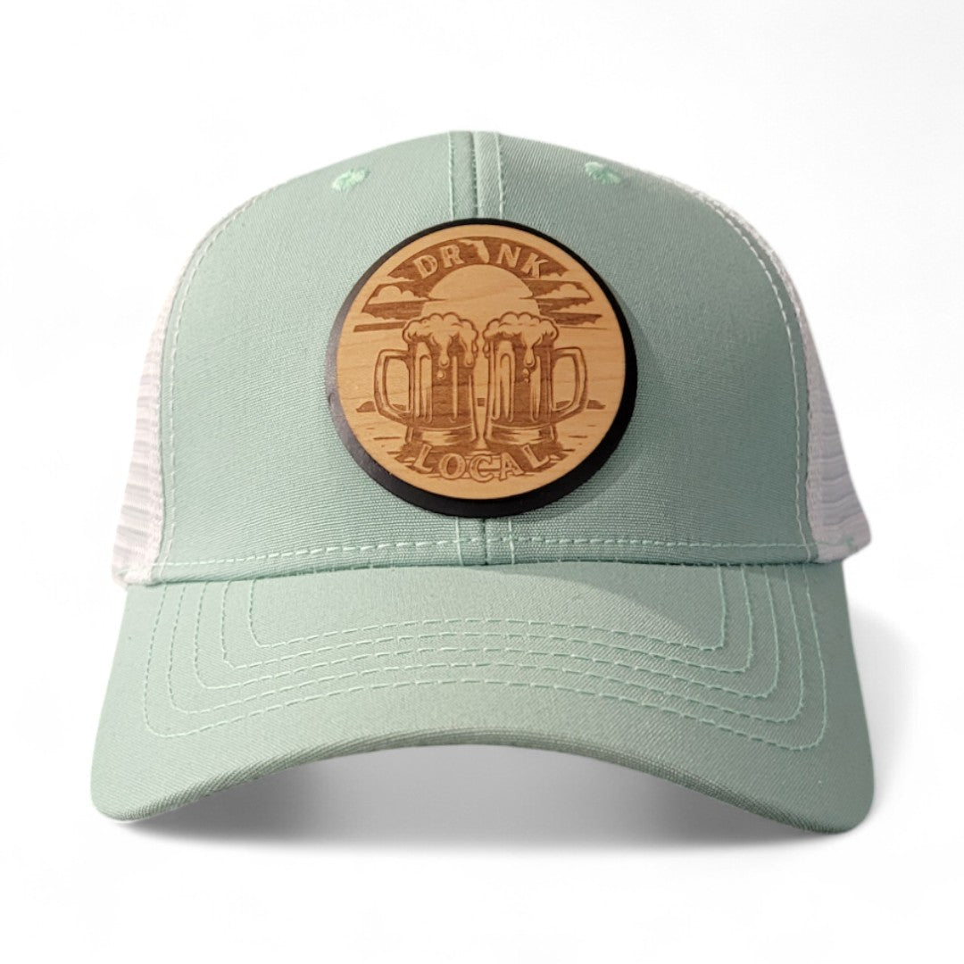 š»Drink Local Womenās Ponytail Trucker Hat ā Wooden Patch Hat