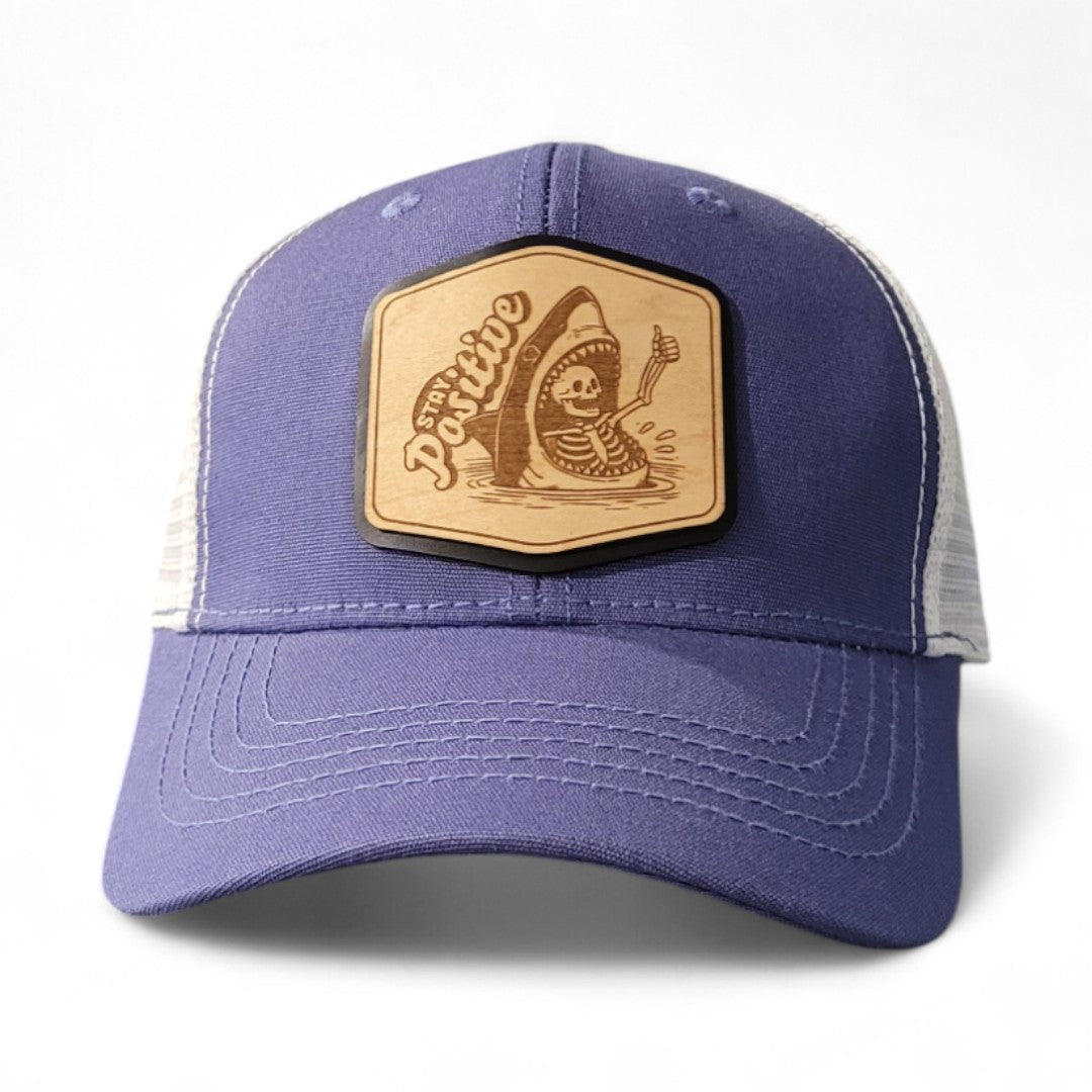 👍💀🦈Stay Positive – Women’s Ponytail Hat – Shark Wooden Patch Hat