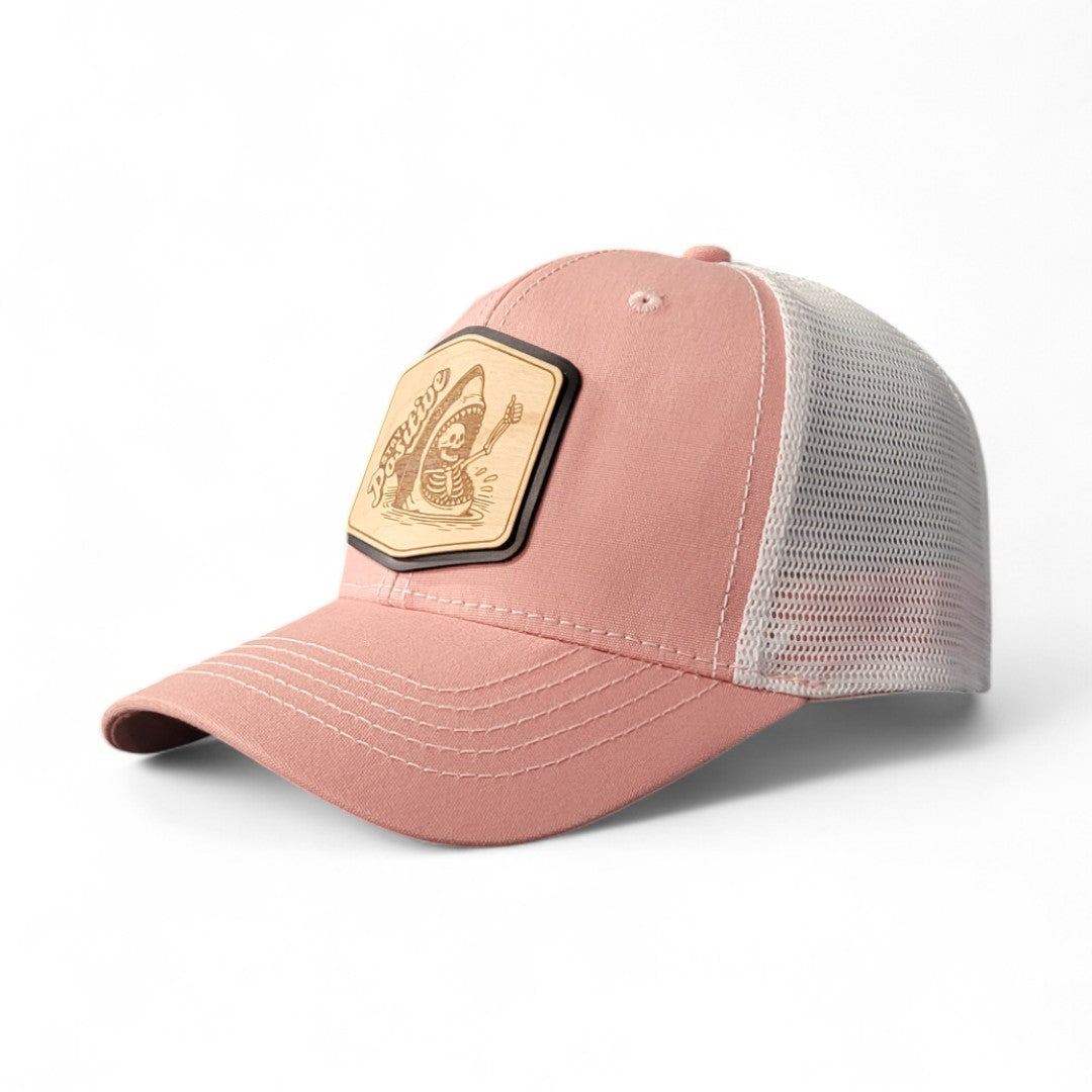 👍💀🦈Stay Positive – Women’s Ponytail Hat – Shark Wooden Patch Hat