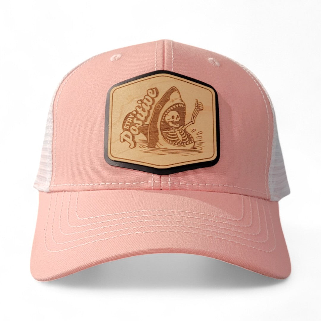 👍💀🦈Stay Positive – Women’s Ponytail Hat – Shark Wooden Patch Hat
