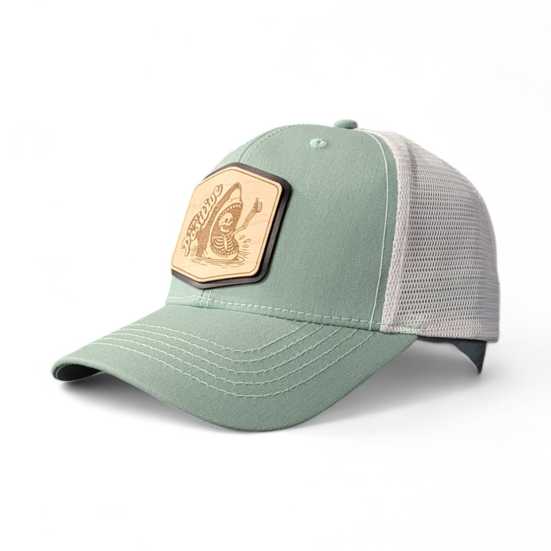 👍💀🦈Stay Positive – Women’s Ponytail Hat – Shark Wooden Patch Hat