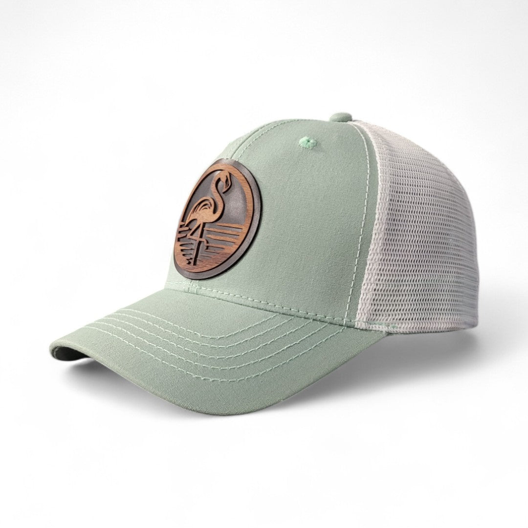 š¦©Flamingo Vibes Womenās Ponytail Hat ā Wooden Patch Hat
