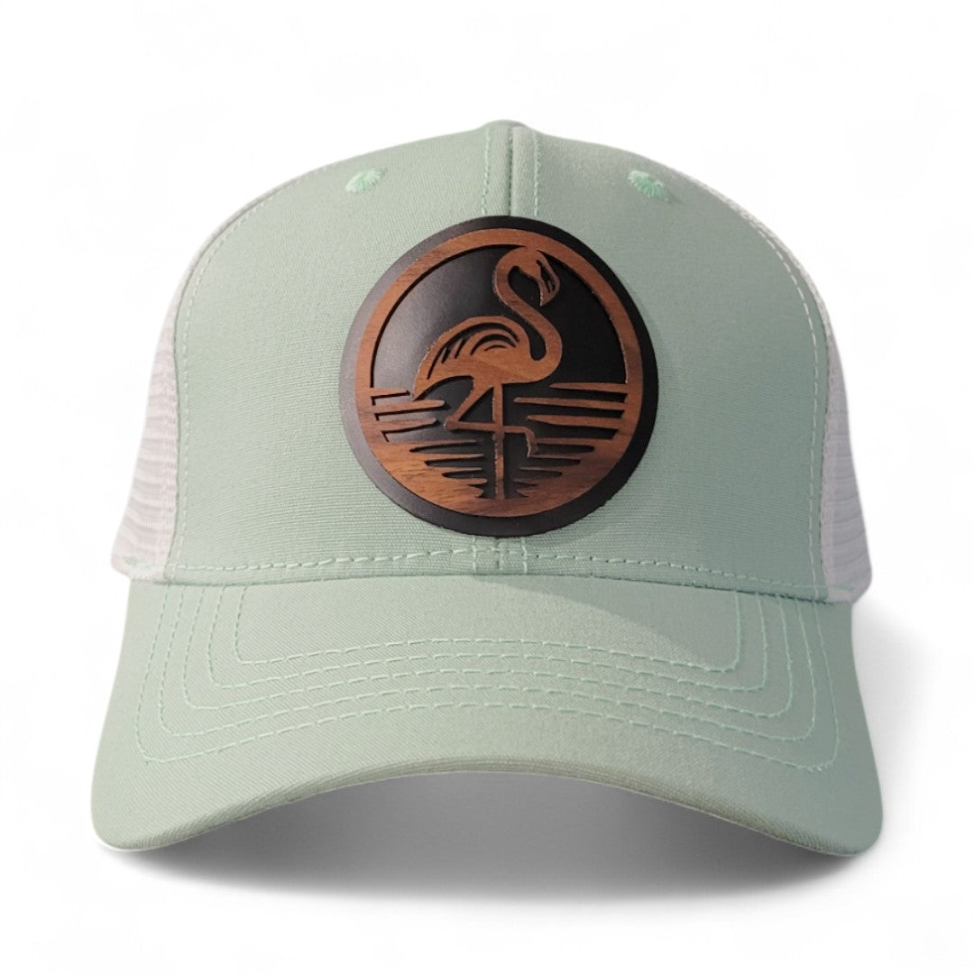 š¦©Flamingo Vibes Womenās Ponytail Hat ā Wooden Patch Hat