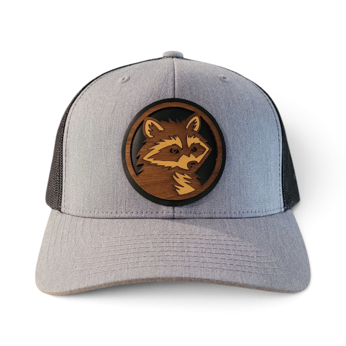 The Trash Panda | Raccoon Wooden Patch Trucker Hat
