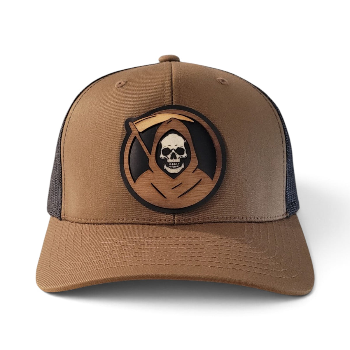 The Reaper – Glow-in-the-Dark Skull Wooden Patch Trucker Hat