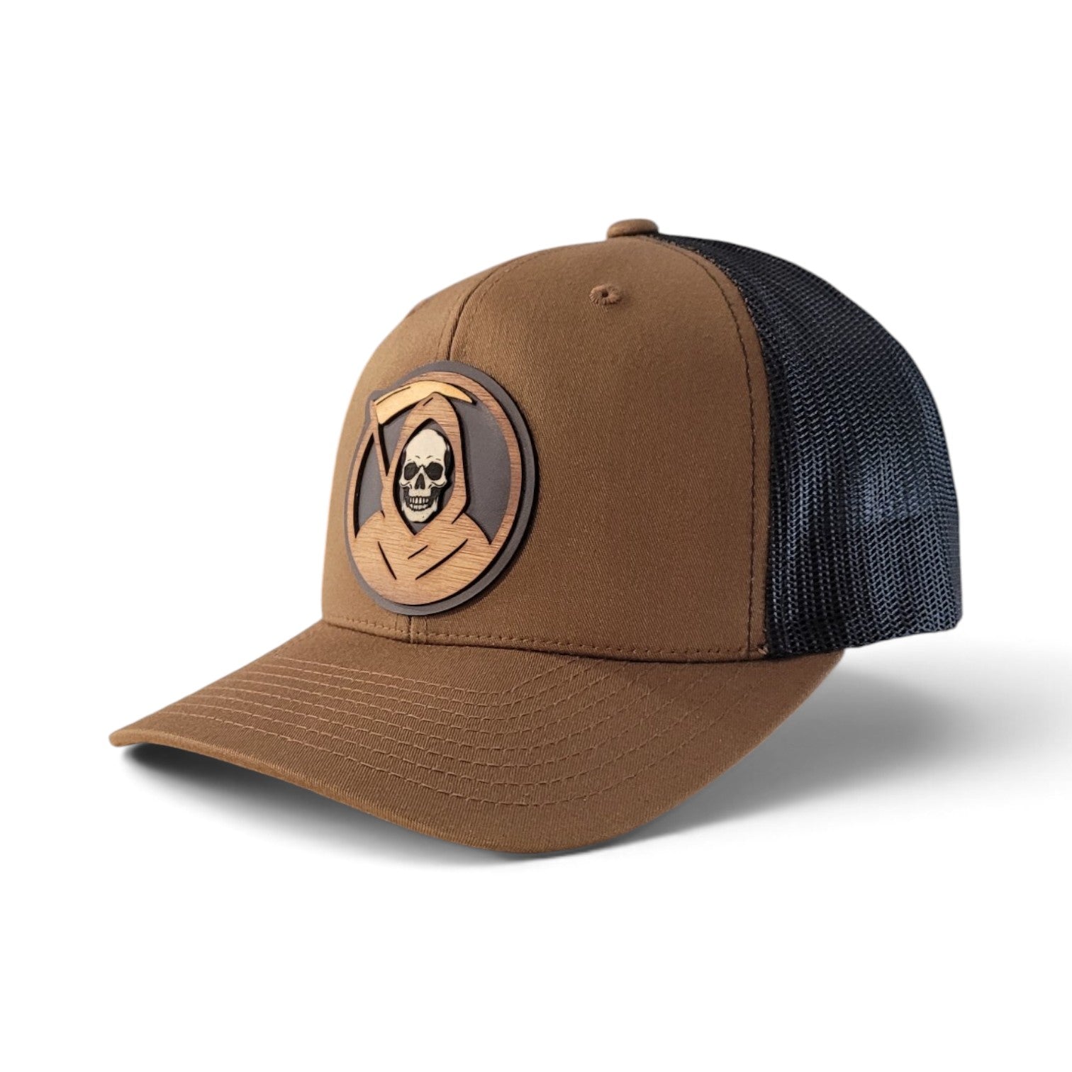 The Reaper – Glow-in-the-Dark Skull Wooden Patch Trucker Hat
