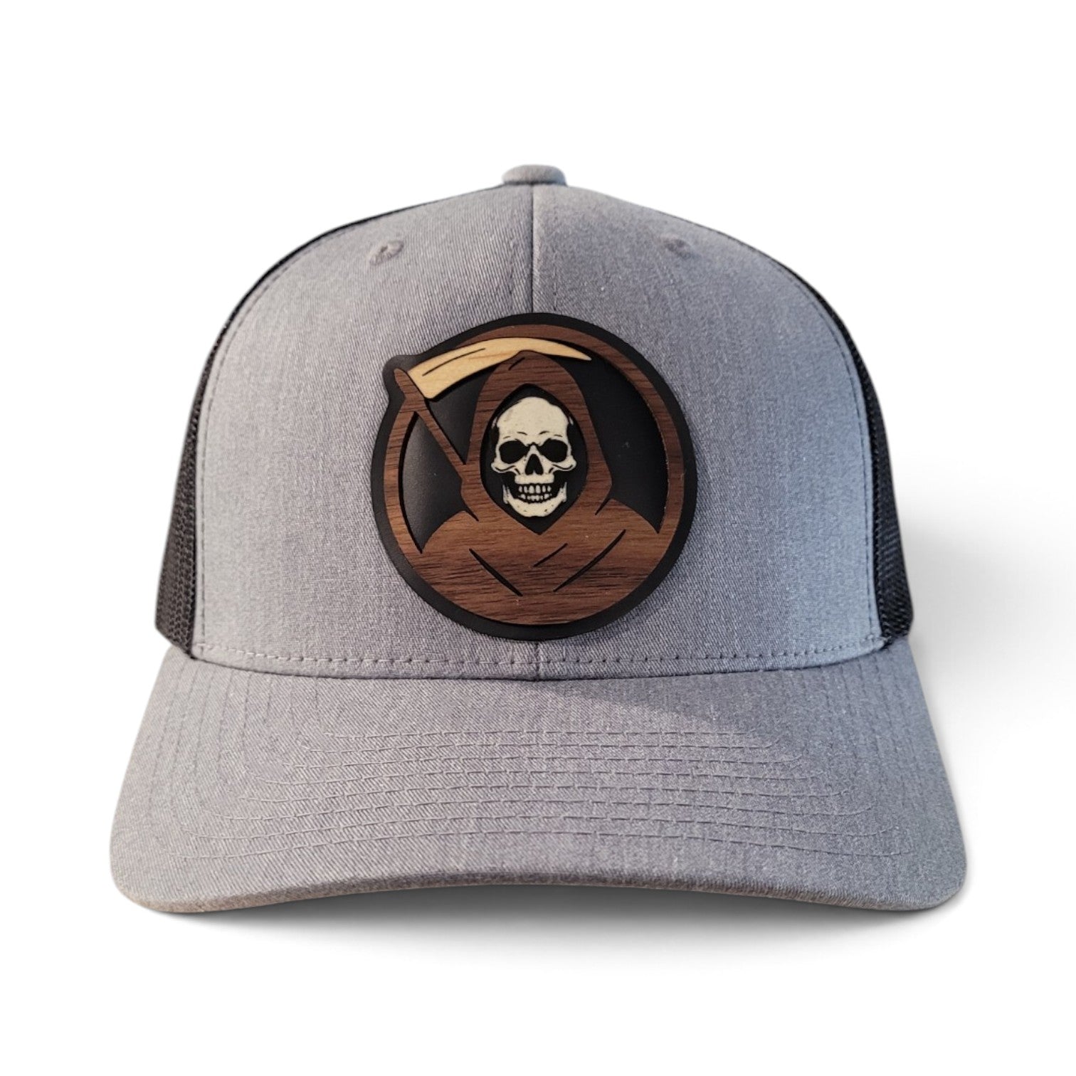 The Reaper – Glow-in-the-Dark Skull Wooden Patch Trucker Hat