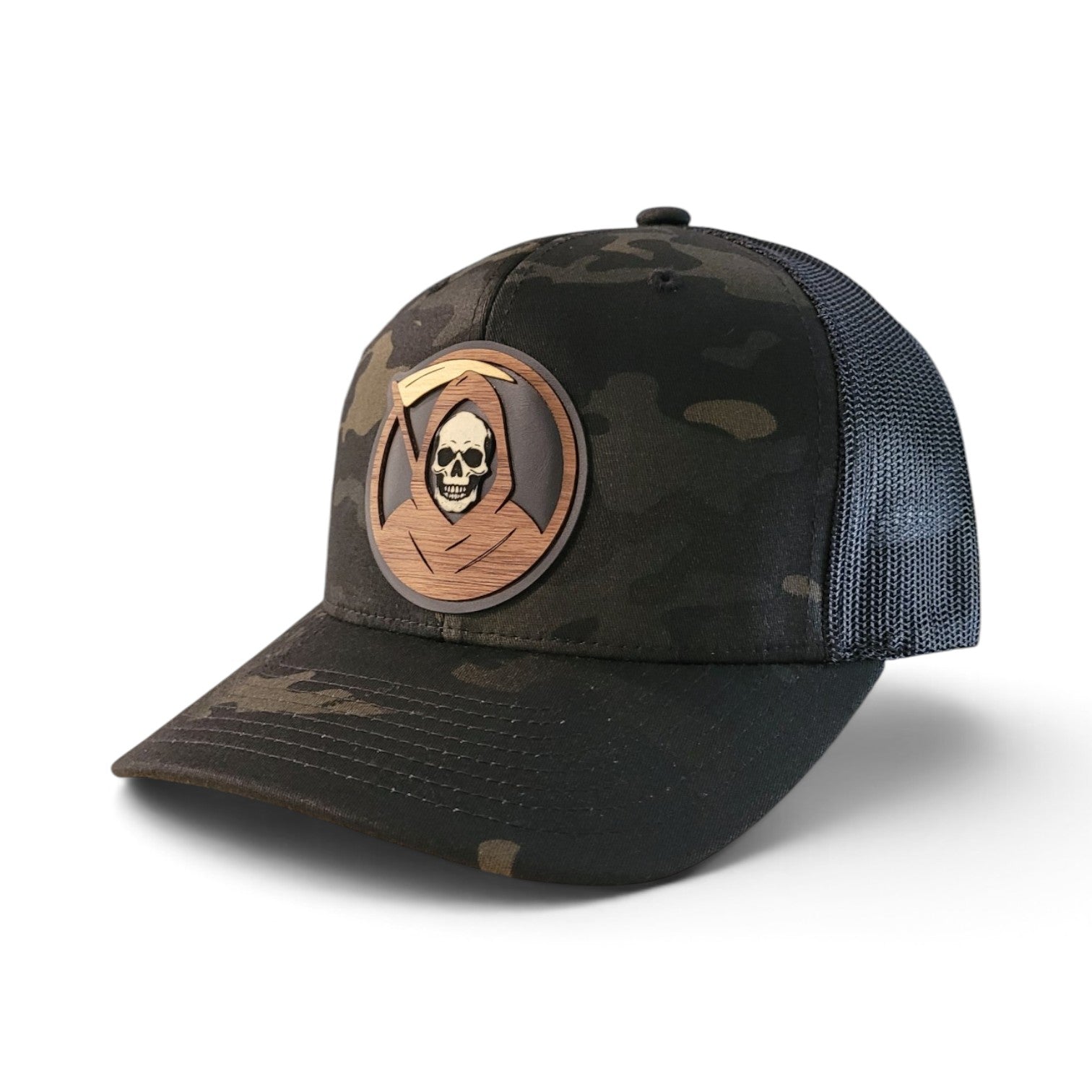 The Reaper – Glow-in-the-Dark Skull Wooden Patch Trucker Hat