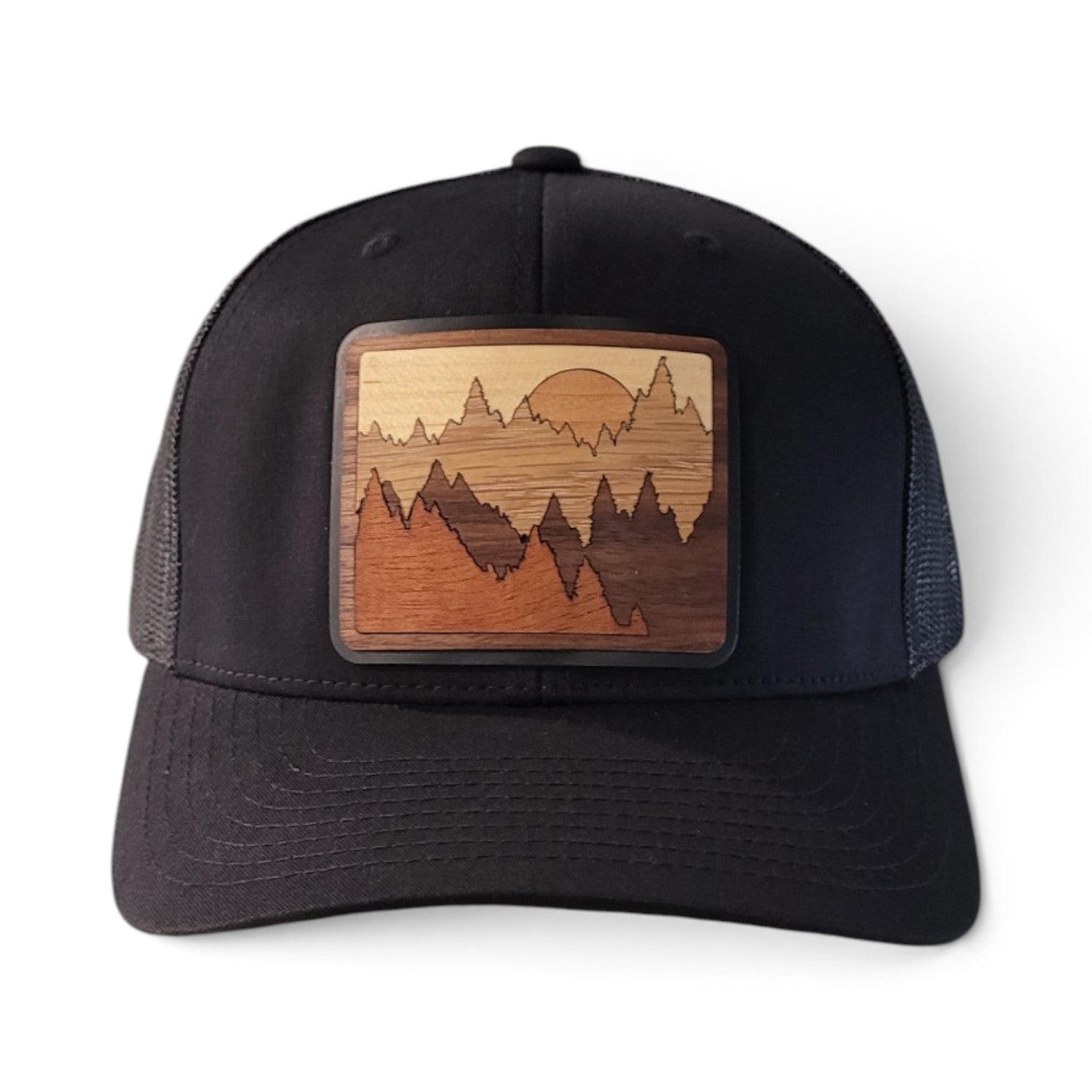 The Great Outdoors – Layered Mountain Wooden Patch Trucker Hat