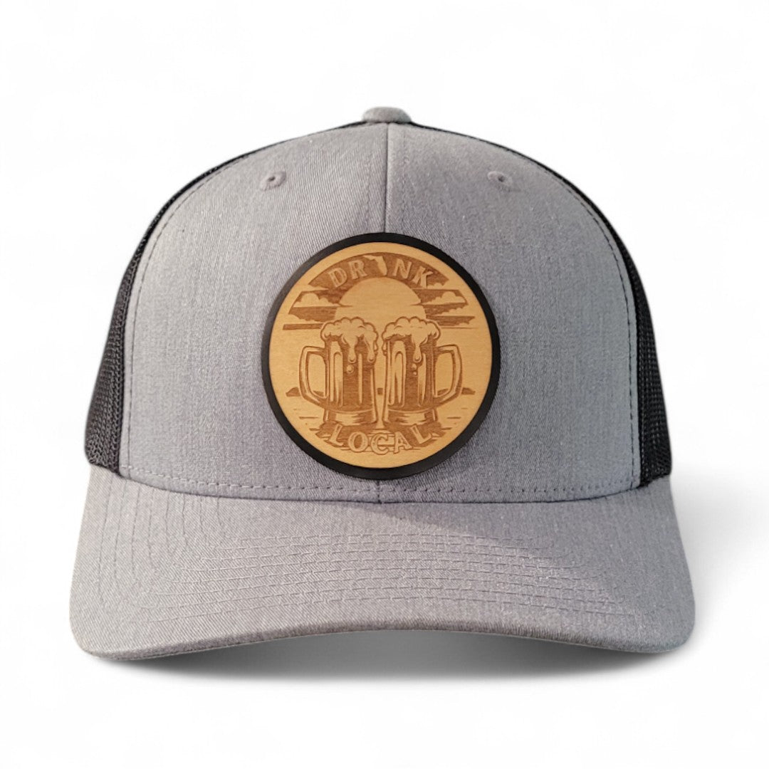 Drink Local – Beer Mugs Wooden Patch Hat - 4 Arrows Creations