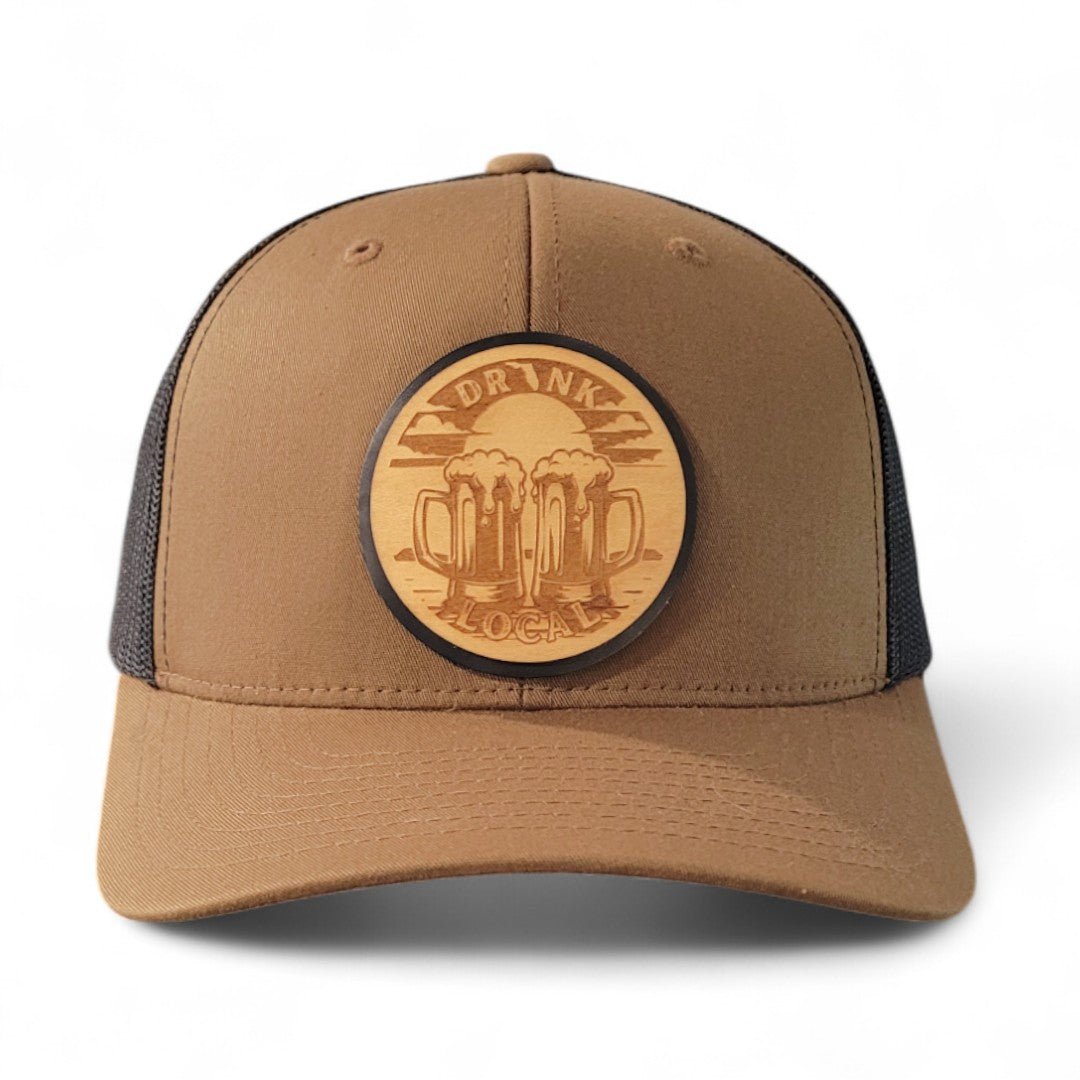 Drink Local – Beer Mugs Wooden Patch Hat - 4 Arrows Creations