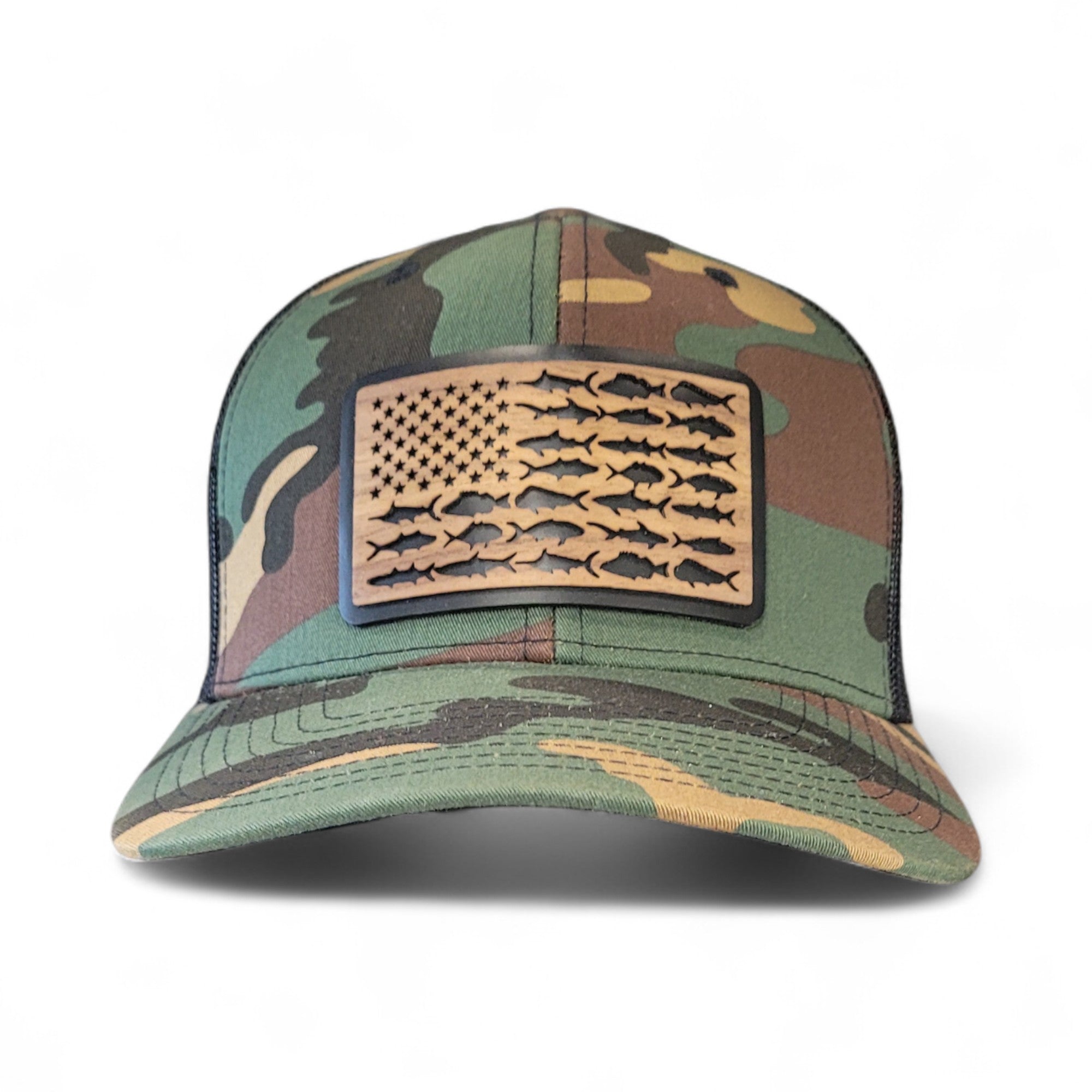 The American Angler – Fish Flag Wooden Patch Hat - 4 Arrows Creations